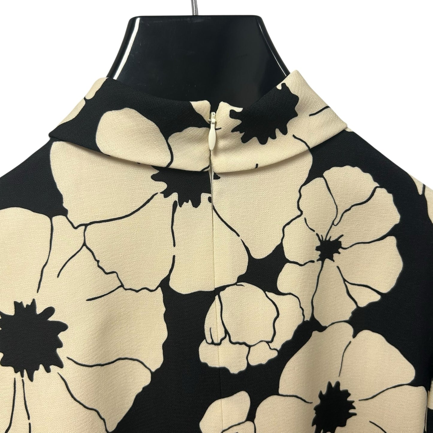 NWT Celine Cream Black Floral Skater Mini Dress in Wool Organza Womens 36 / US 4