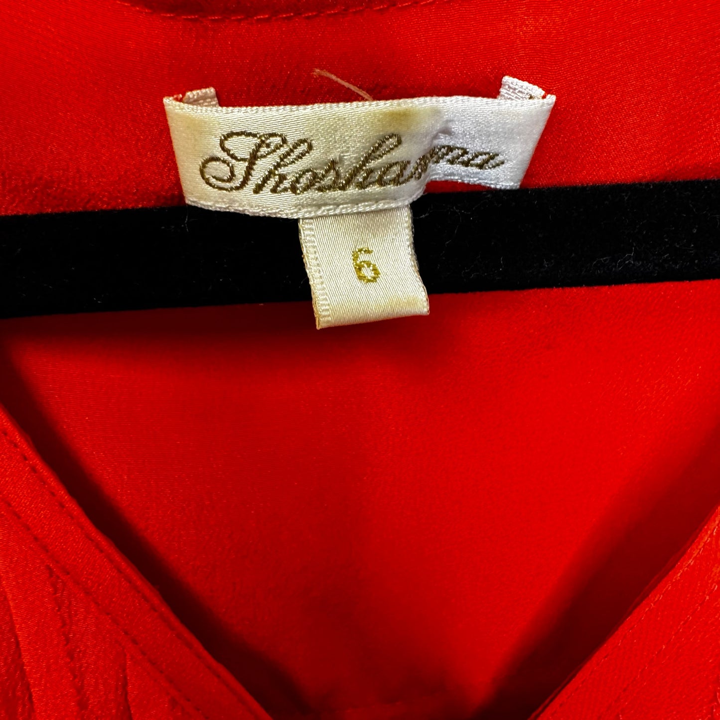 Shoshanna Red Long Cuff Sleeve V Neck Half Placket Silk Blouse Womens Small
