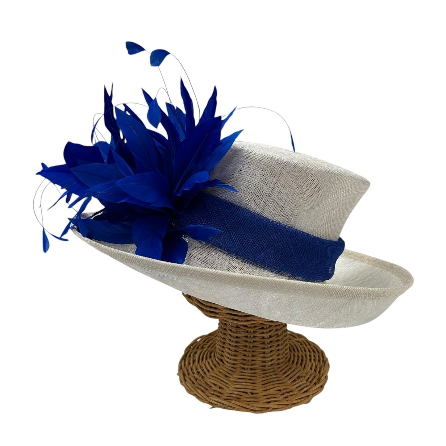 Unbranded Royal Blue & White Feather Embellished Derby / Church / Easter Hat