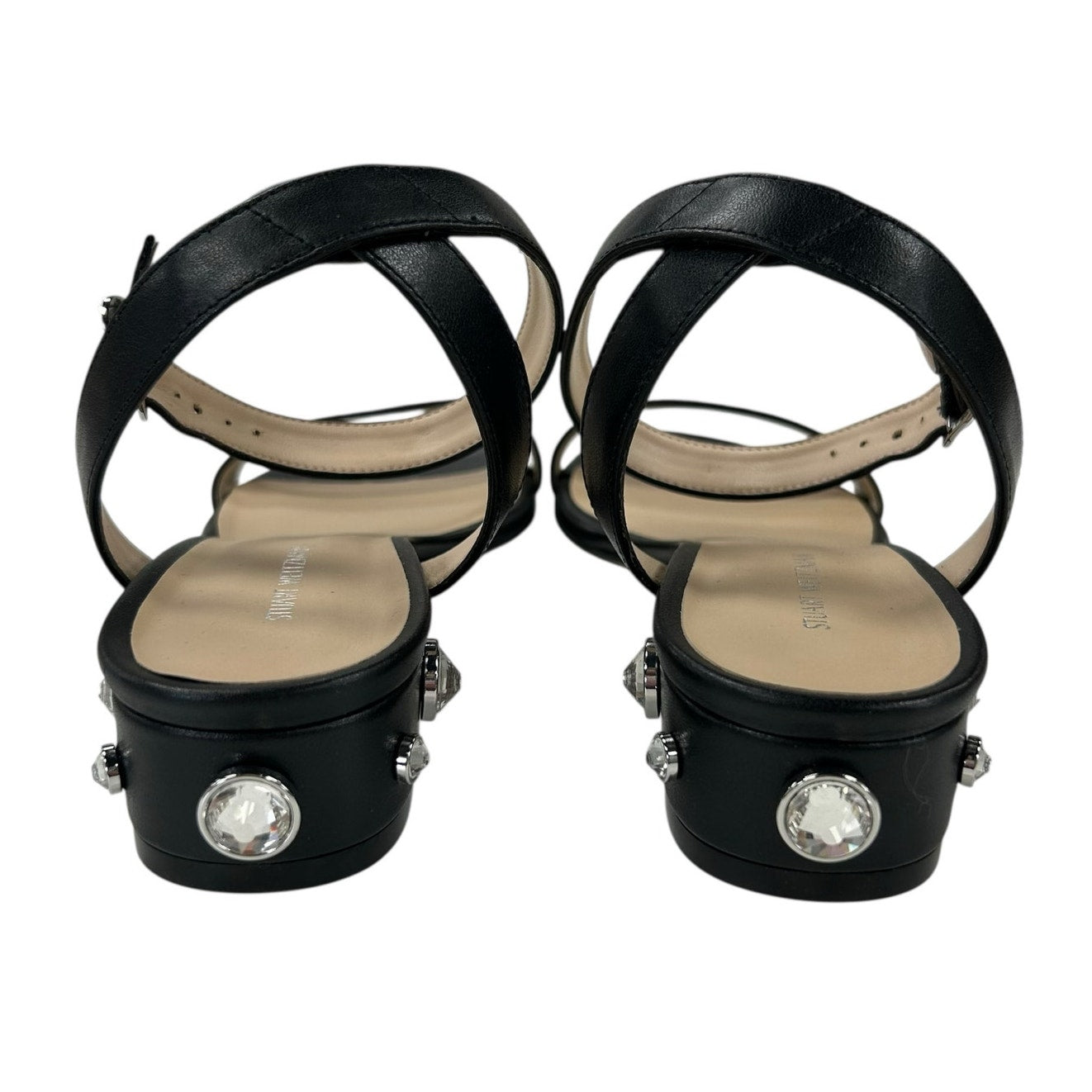 Stuart Weitzman Black Dancer Allshine Embellished Leather Flat Sandals Womens 7B