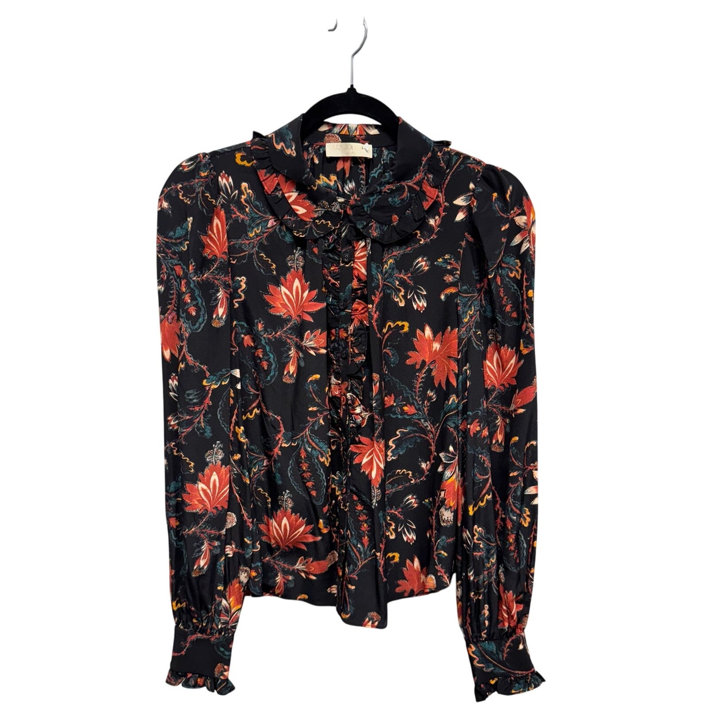 Ulla Johnson Black Red Floral Print Long Sleeve Silk Philipa Blouse Womens 2