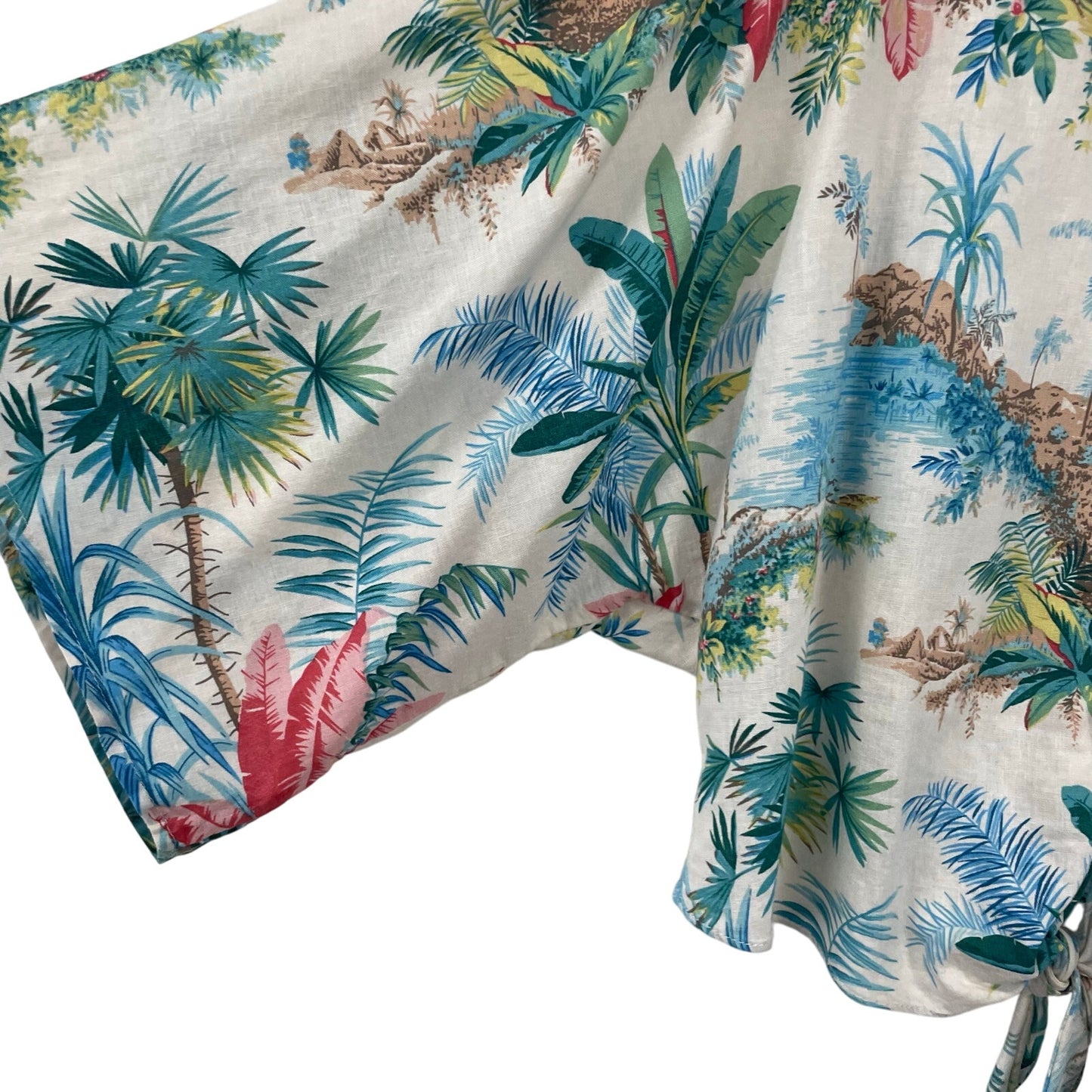 C&C California Linen Blend Tropical Floral Print Flare Sleeve Button Up Medium