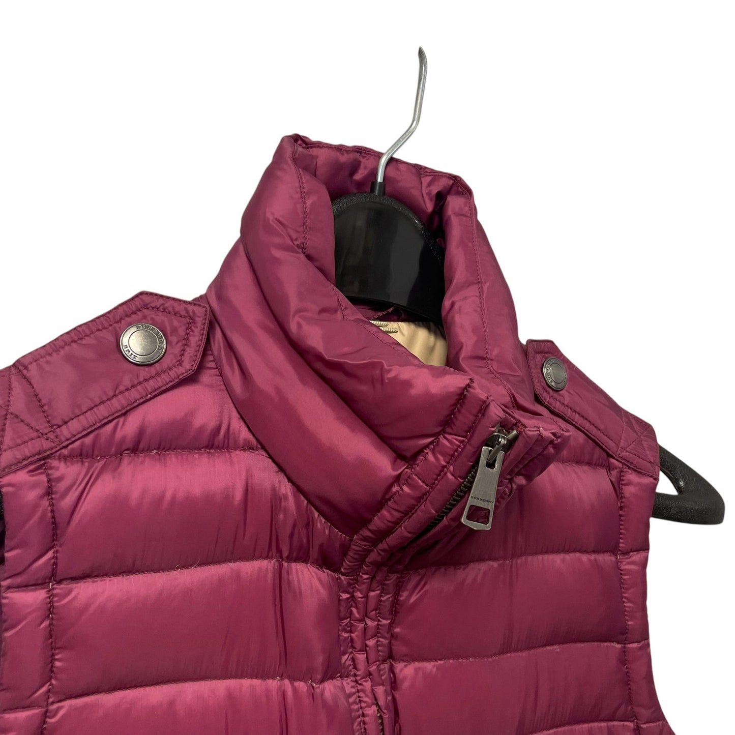 Burberry Brit Cranstead Check Quilted Down Vest Puffer Gilet Garnet Pink XS