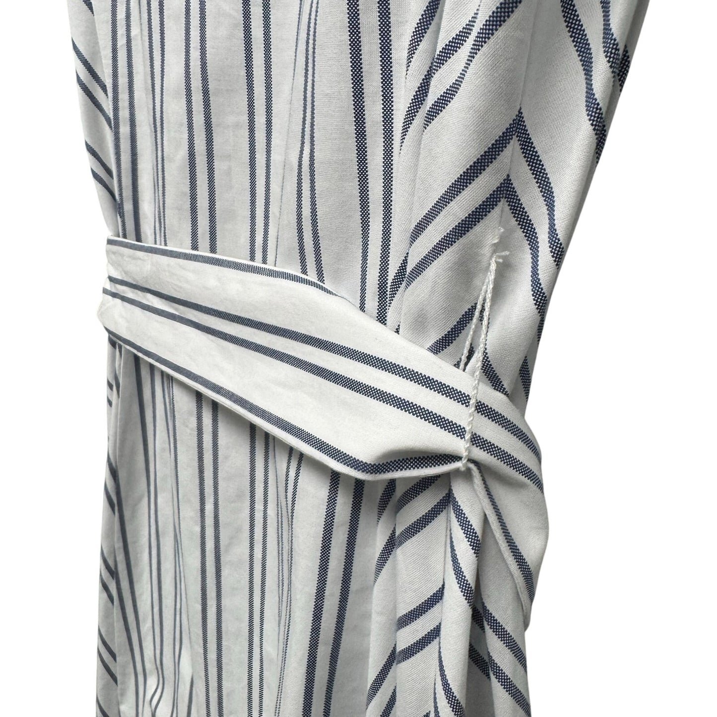 NWT Lafayette 148 White Blue Stripe Sleeveless Button Down Dress Womens X-Large