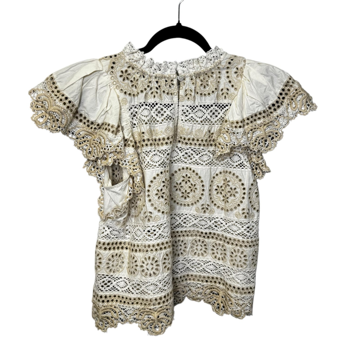 SEA New York Cream Evie Eyelet Embroidered Flutter Sleeve Top Womens Medium