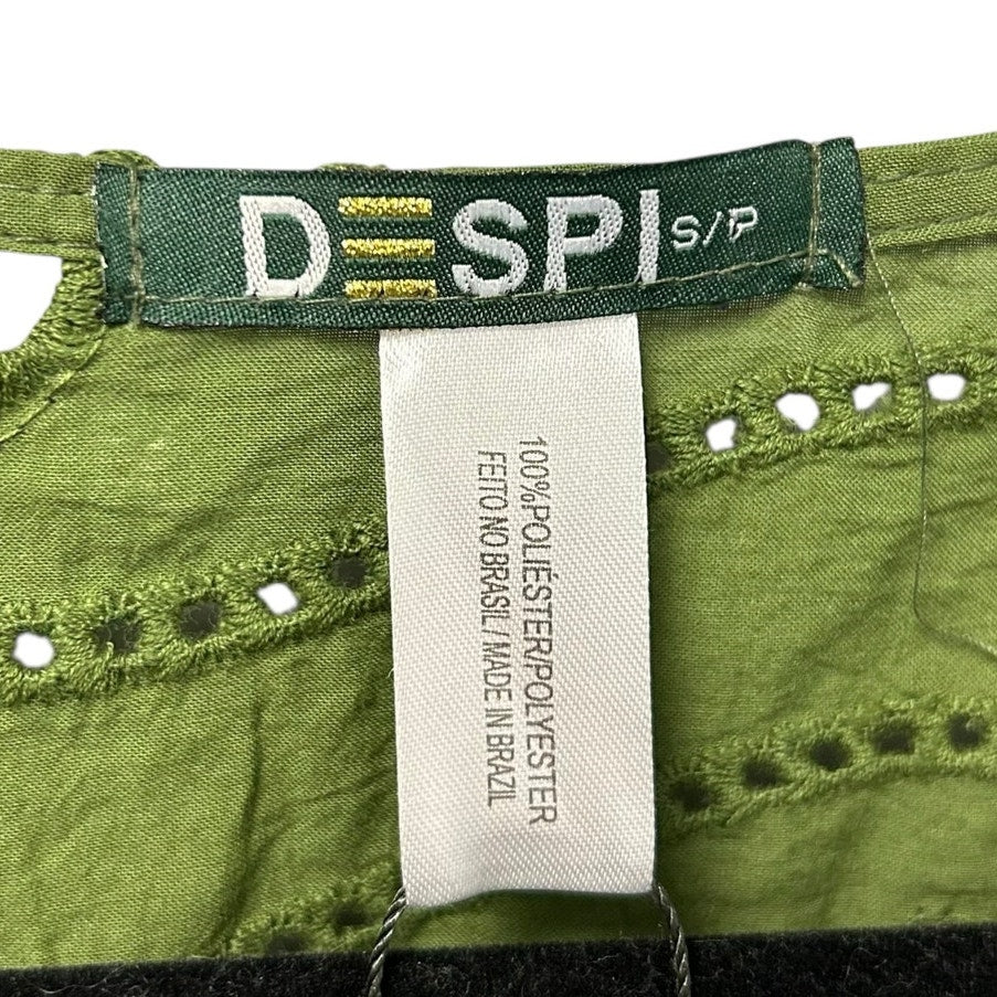 NWT Despi Green Eyelet Short Sleeve Belted Cover Up Top Womens Size Small