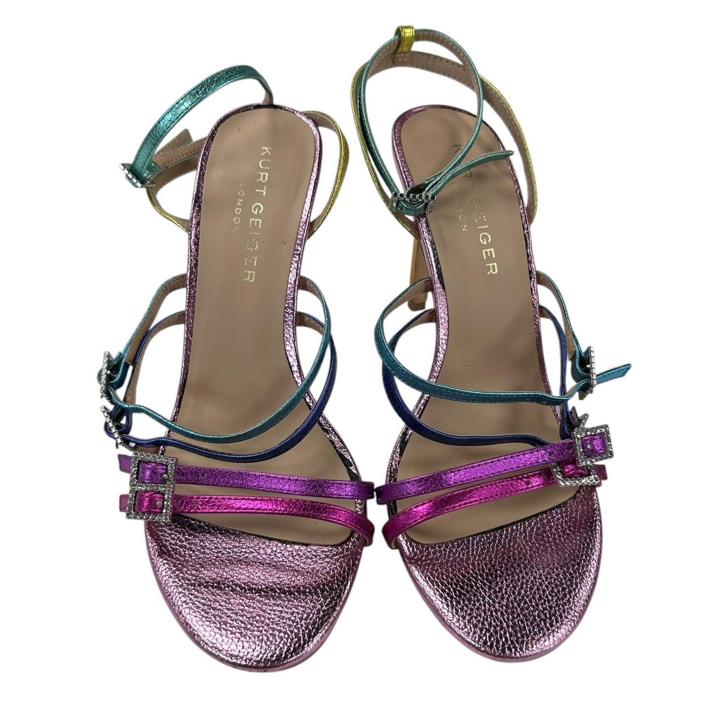 Kurt Geiger Silver Jewel Buckle Rainbow Leather Pierra Heels Womens 41 / US 10