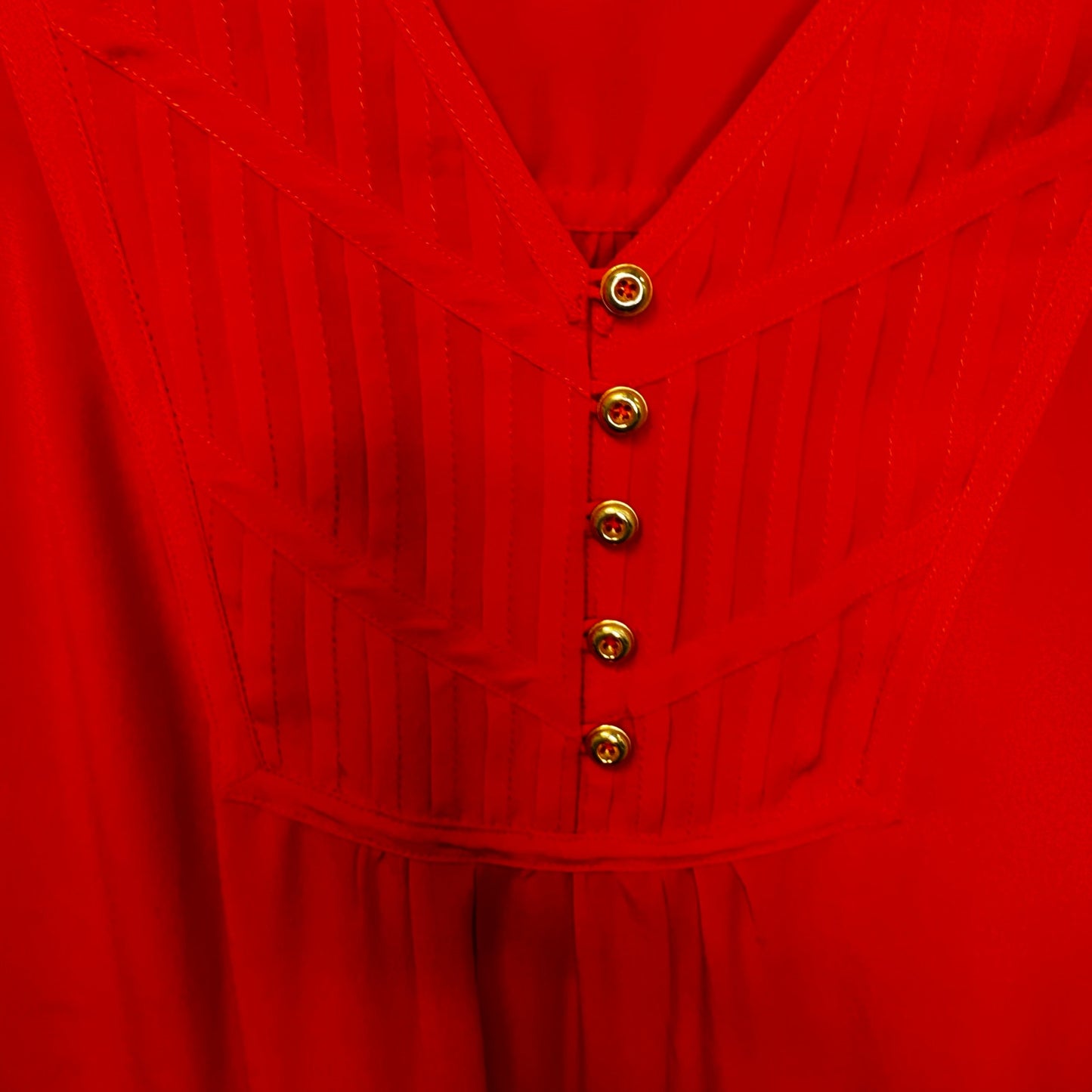 Shoshanna Red Long Cuff Sleeve V Neck Half Placket Silk Blouse Womens Small