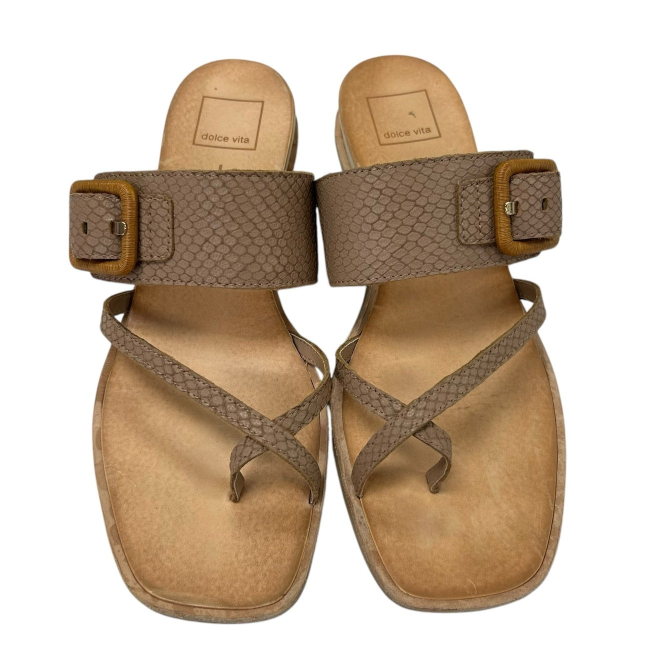 Dolce Vita Cafe Embossed Leather Perris Flat Buckle Sandal Womens 8.5