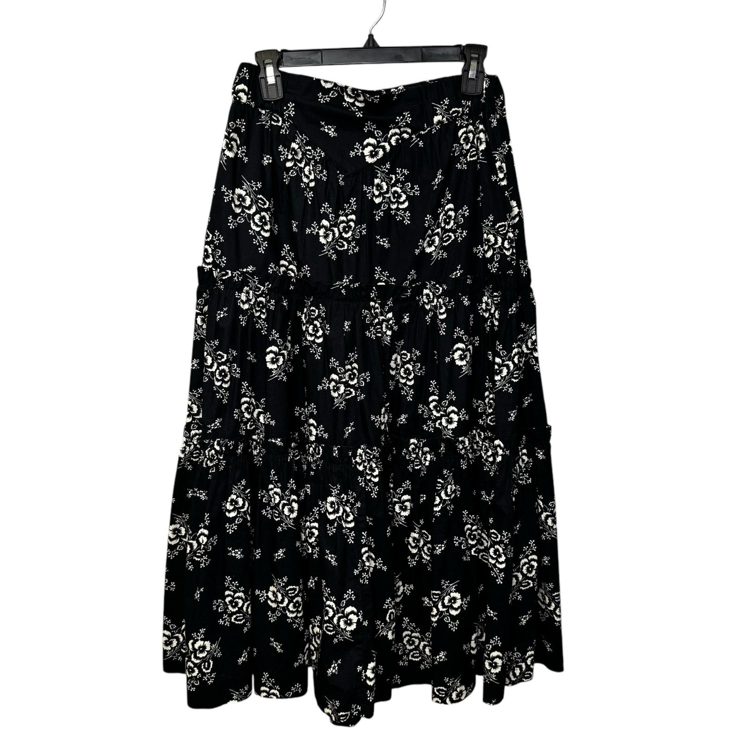 SEA New York Black White Floral Tiered Ruffle Alessia Midi Skirt Medium