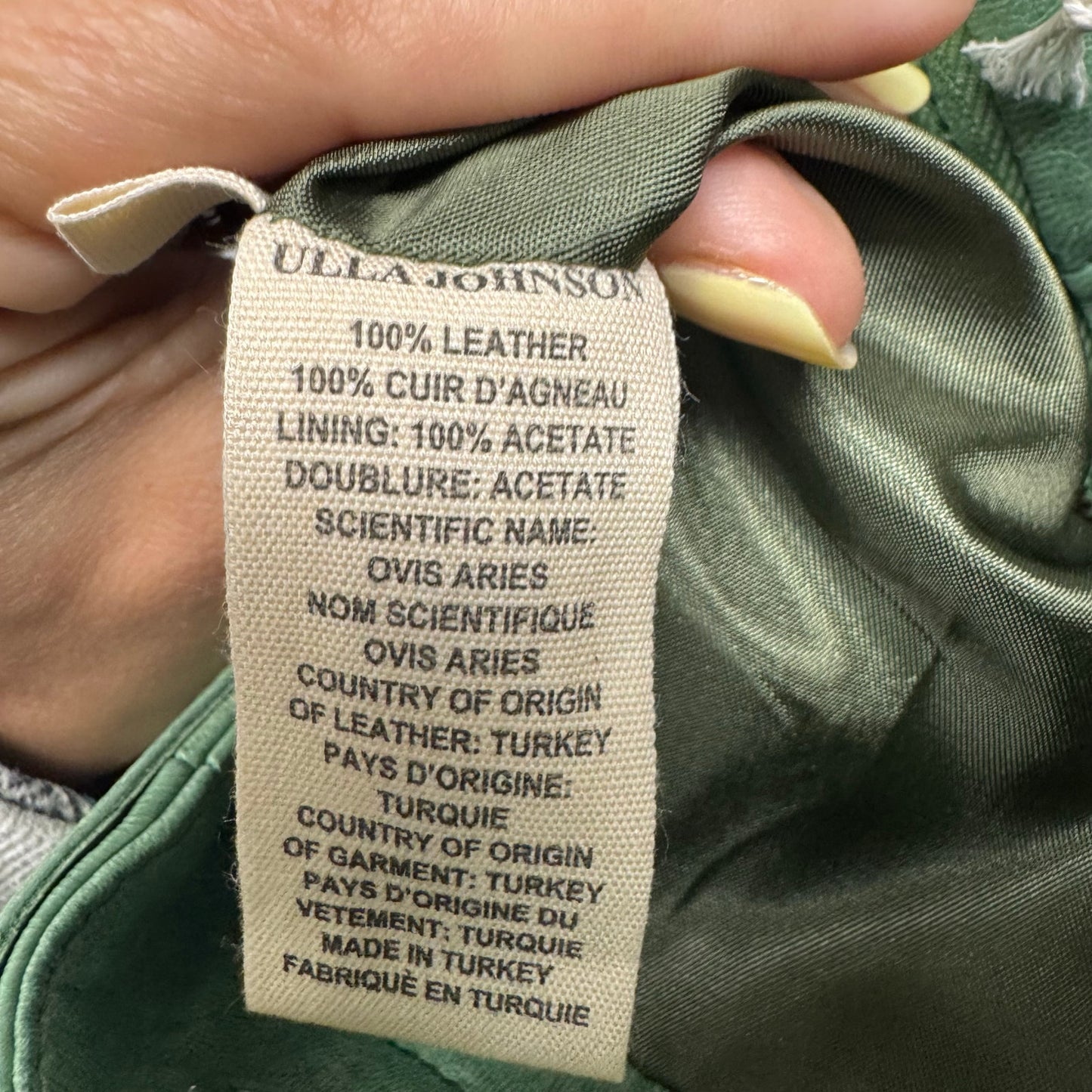 NWT Ulla Johnson Lichen Green Leather High Rise Jupiter Cropped Pants Womens 4