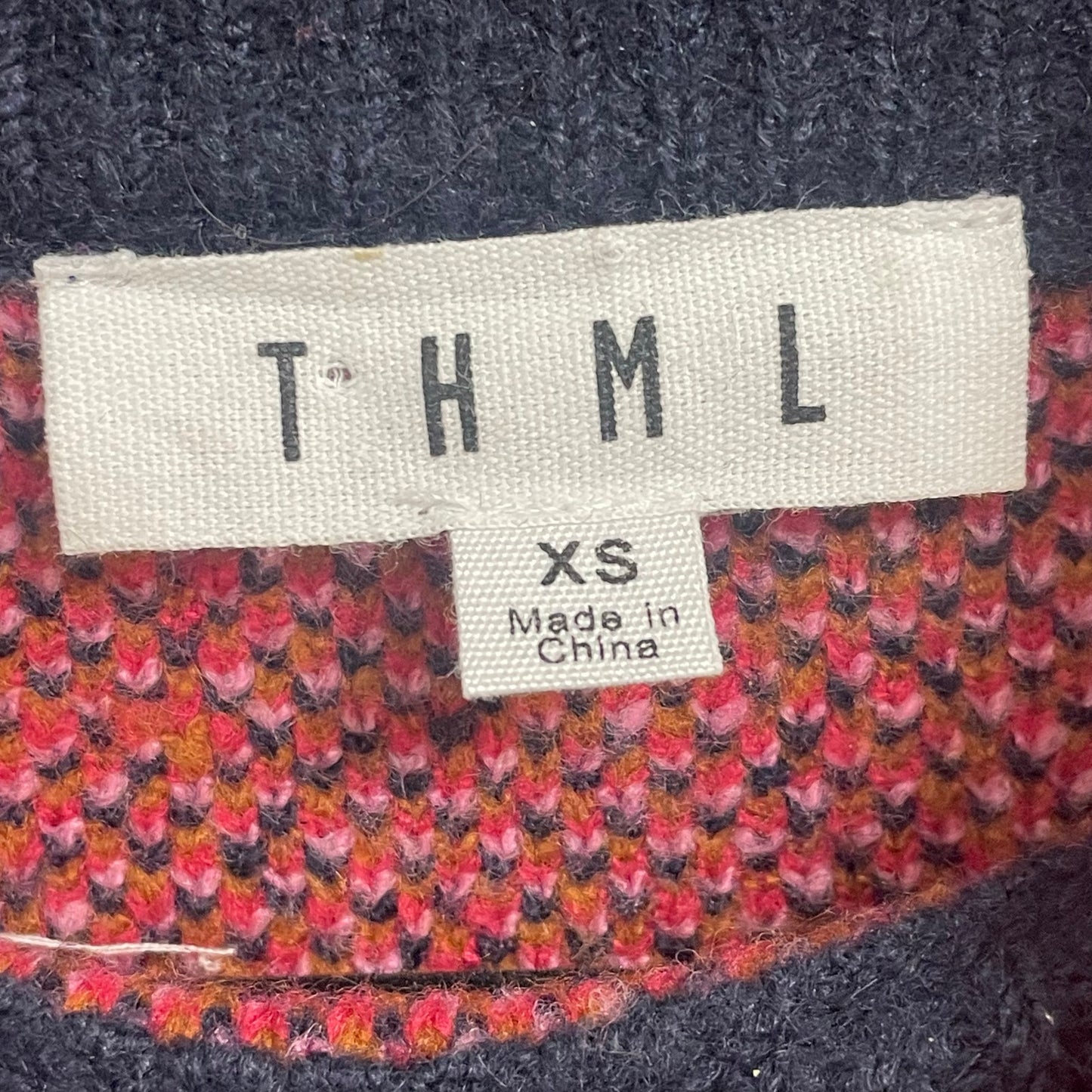 THML Navy Pink Geometric Colorblock Print Mock Neck Sweater Womens Size XS