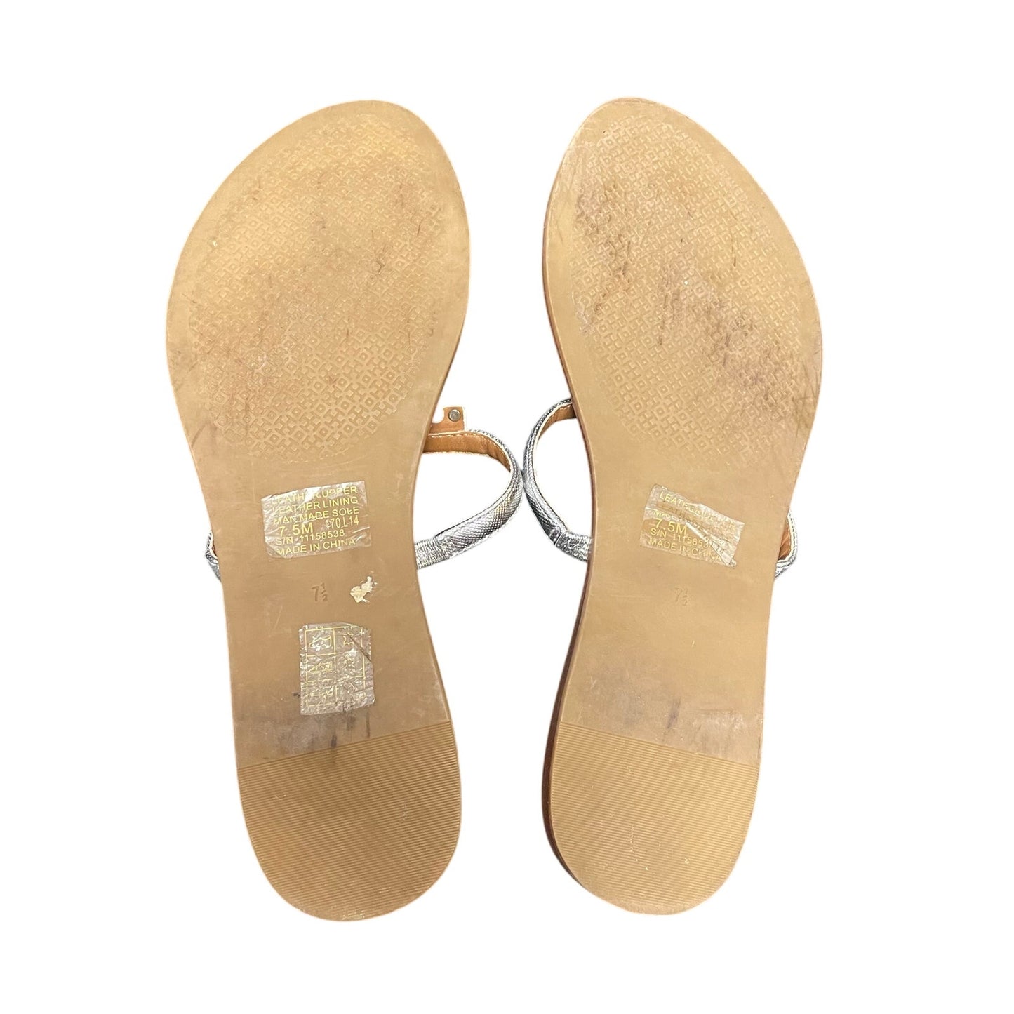 Tory Burch Metallic Silver T Logo T Strap Leather Sandals Womens 7.5