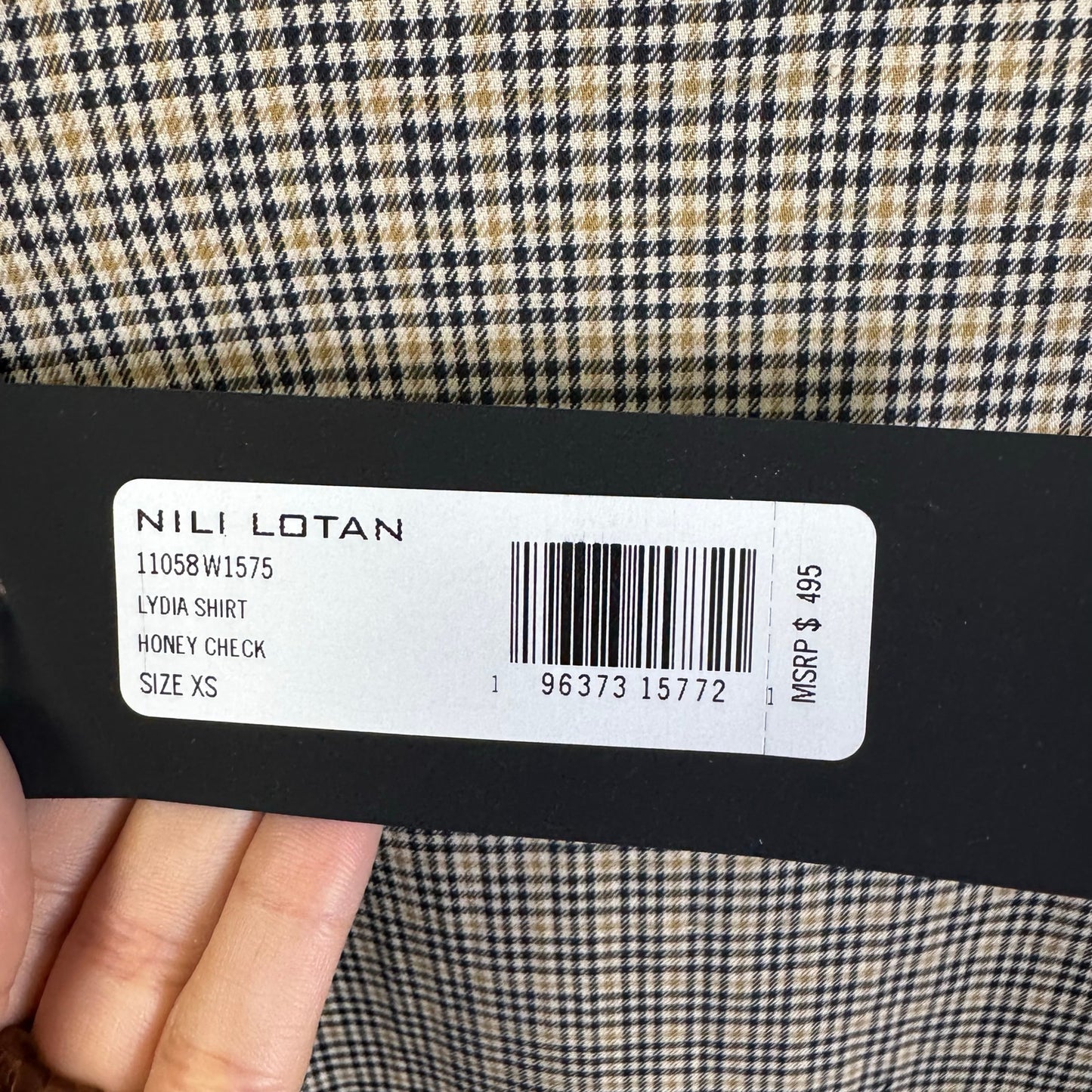 NWT Nili Lotan Honey Check Print Long Sleeve Lydia Button Down Womens X-Small