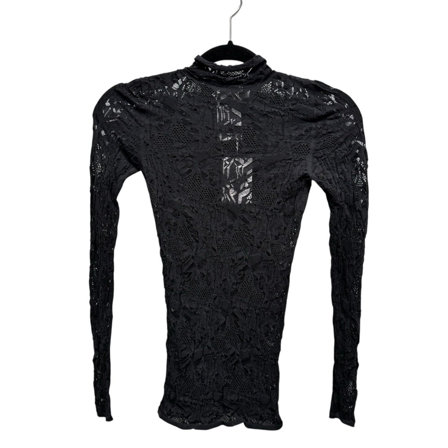 NWT Christian Dior Black Stretch Lace Long Sleeve Mock Neck Top Womens Medium