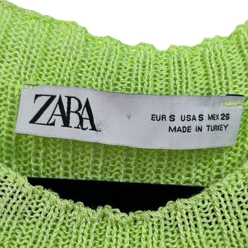 Zara Lime Green Knit Sleeveless Viscose Blend Tank Top Womens Small