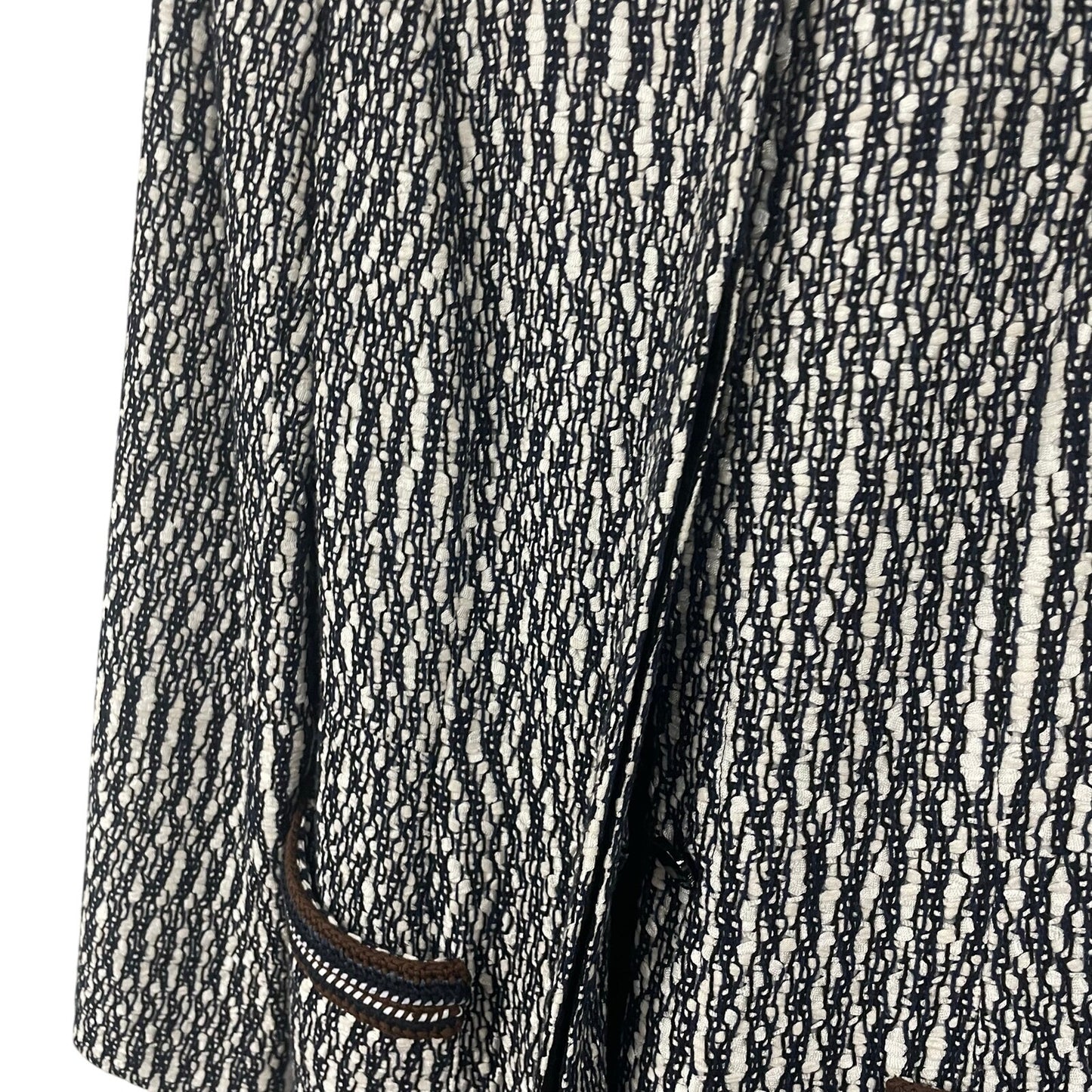 Tory Burch Button Front Boucle Tweed Coat Black Blue White Brown Womens 12
