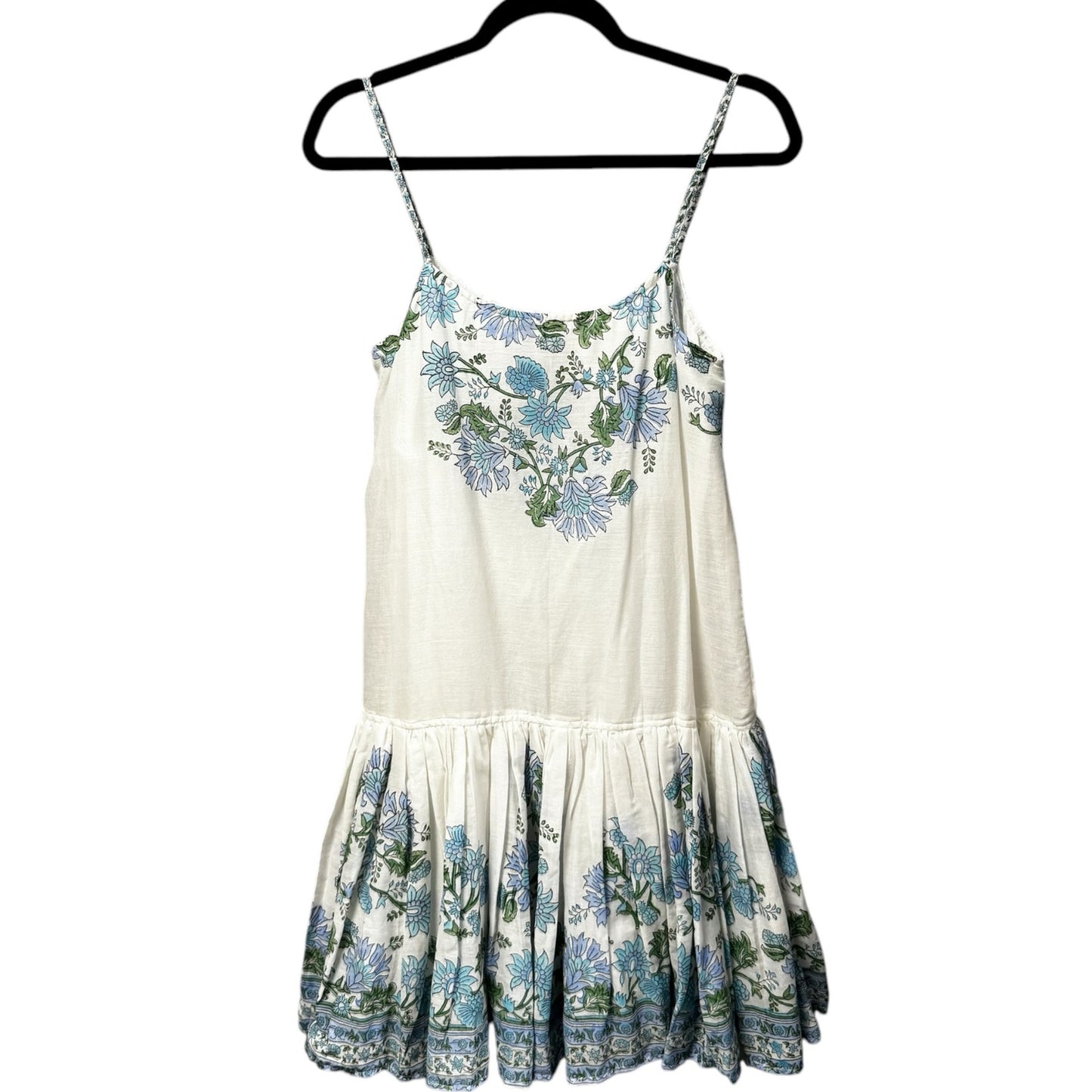 NWT Juliet Dunn White Blue Floral Sleeveless Scoop Neck Drop Waist Dress Women 2