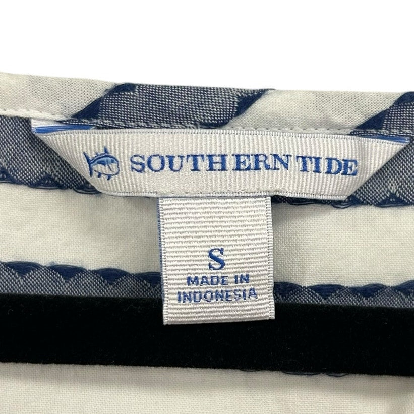 Southern Tide Navy White Striped Sleeveless Cotton Shift Dress Womens Small
