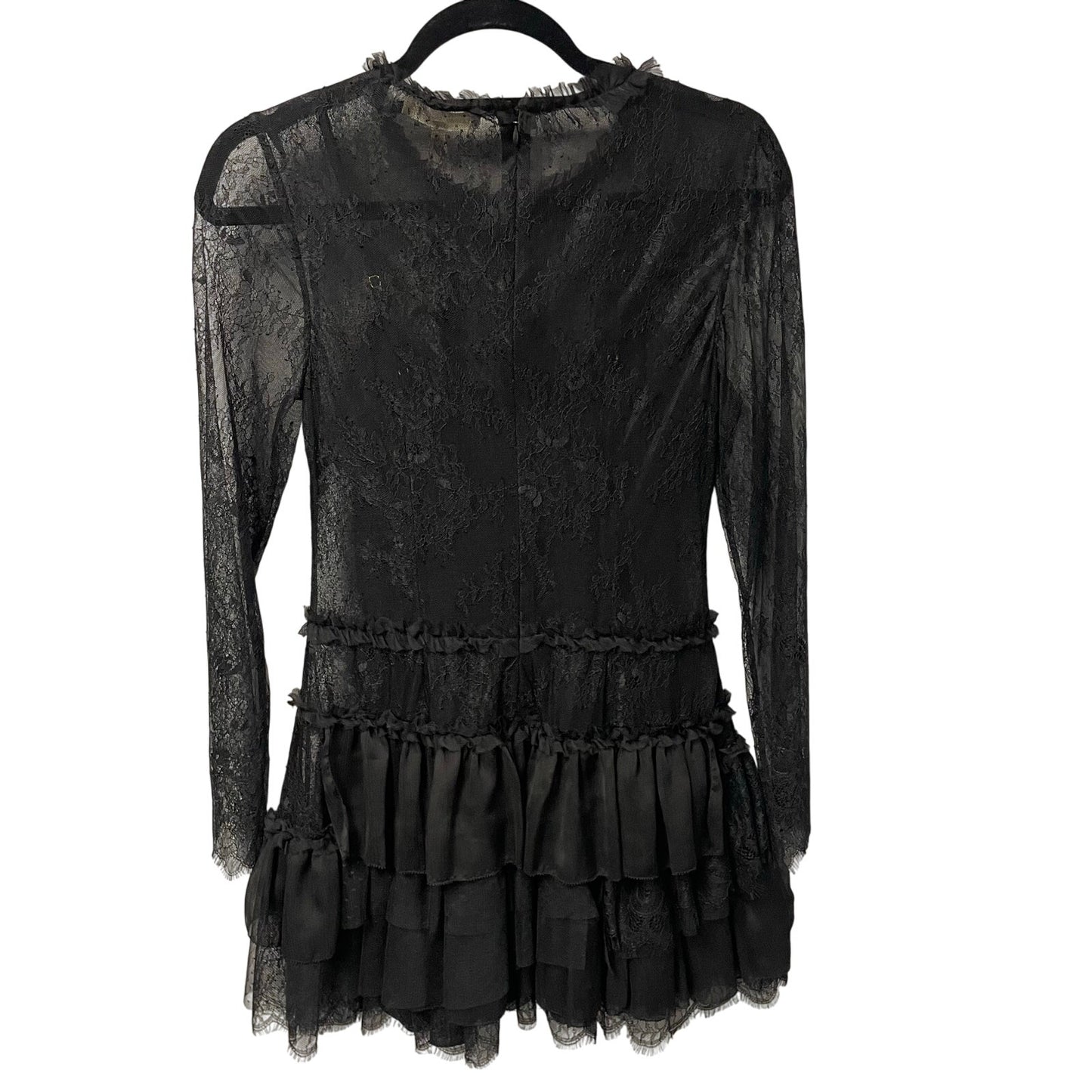 NWT LoveShackFancy Amberleigh Black Ruffle Lace Mini Dress Womens Size 2