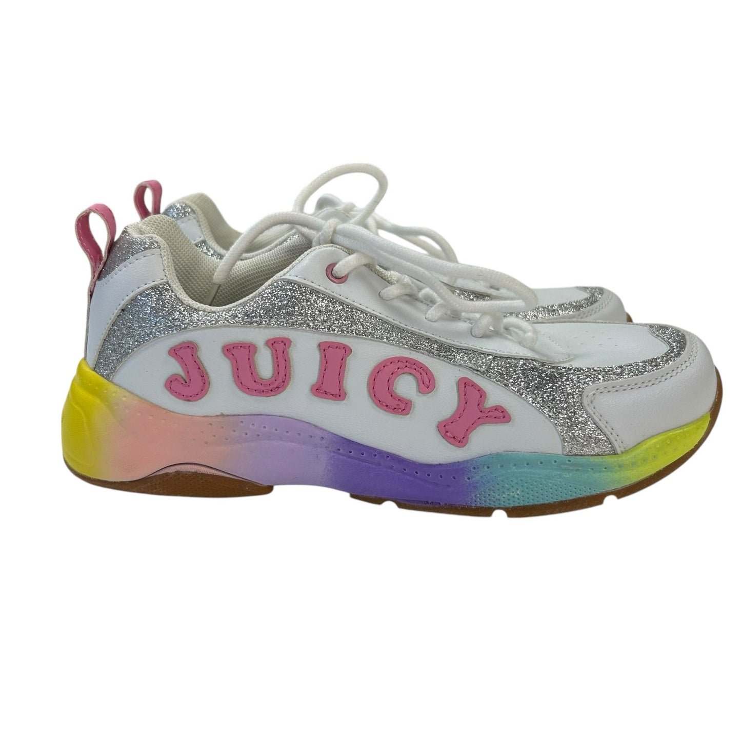 Juicy Couture Girl's Beverly Blvd Glitter Pink Logo Sneakers in White Rainbow 4