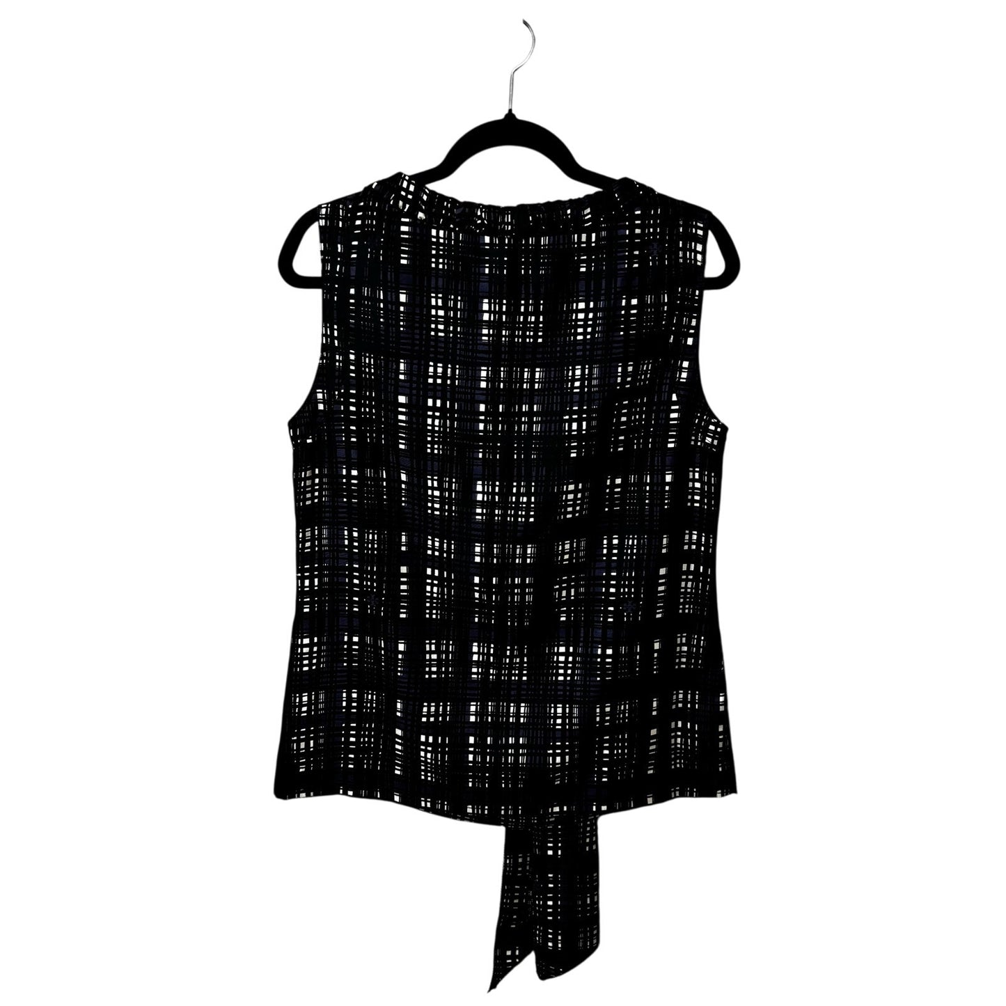 Tory Burch Navy White Sleeveless Tie Neck Silk Saffield Blouse Tank Womens 8