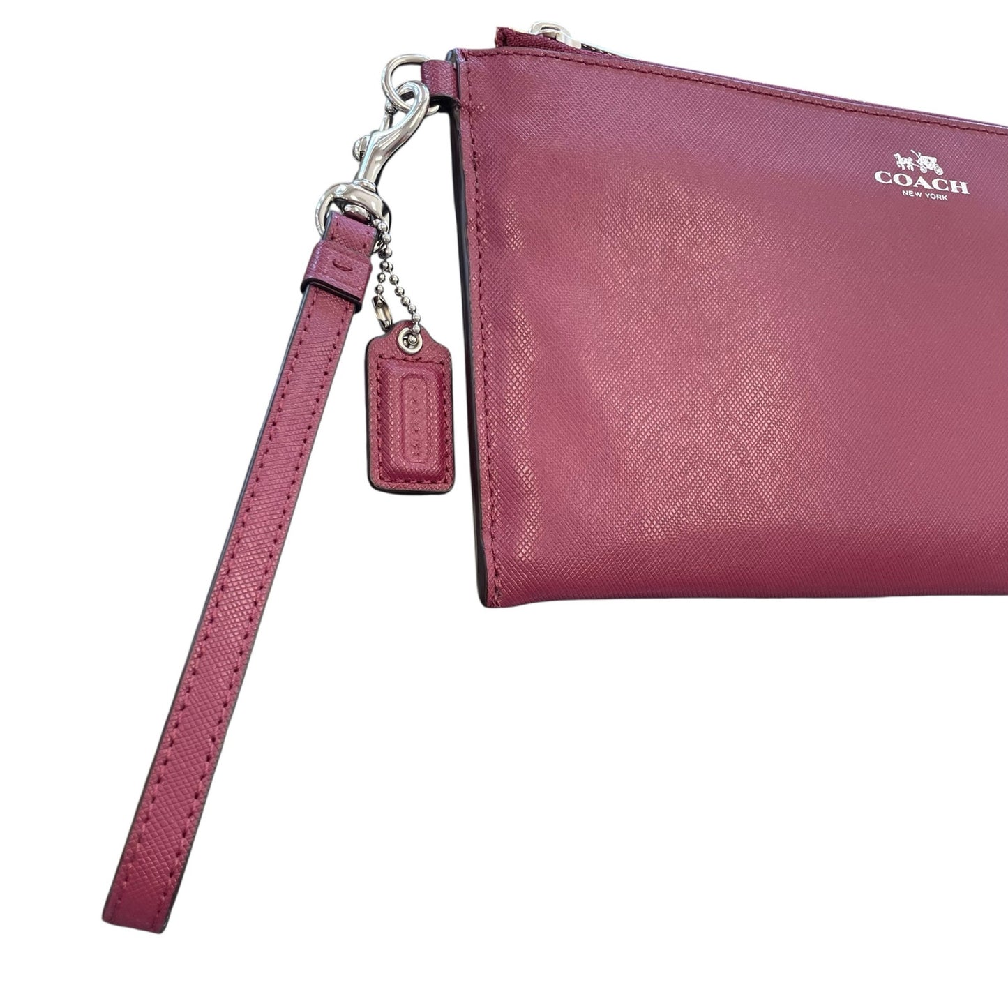 Coach Burgundy Saffiano Leather Zip Up Wristlet Pouch
