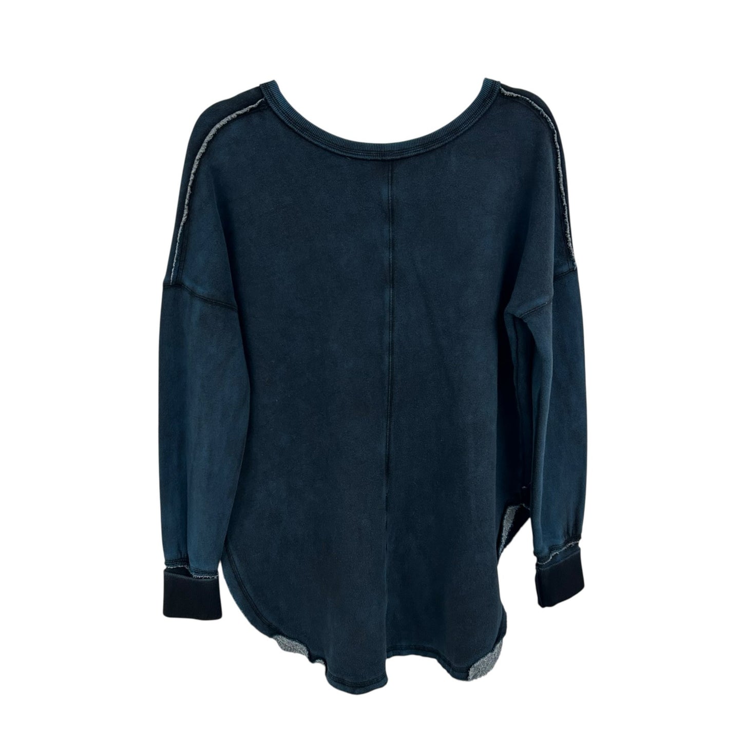 Free People Indigo Blue Western V Neck Pullover Fleece Sweatshirt Womens Small