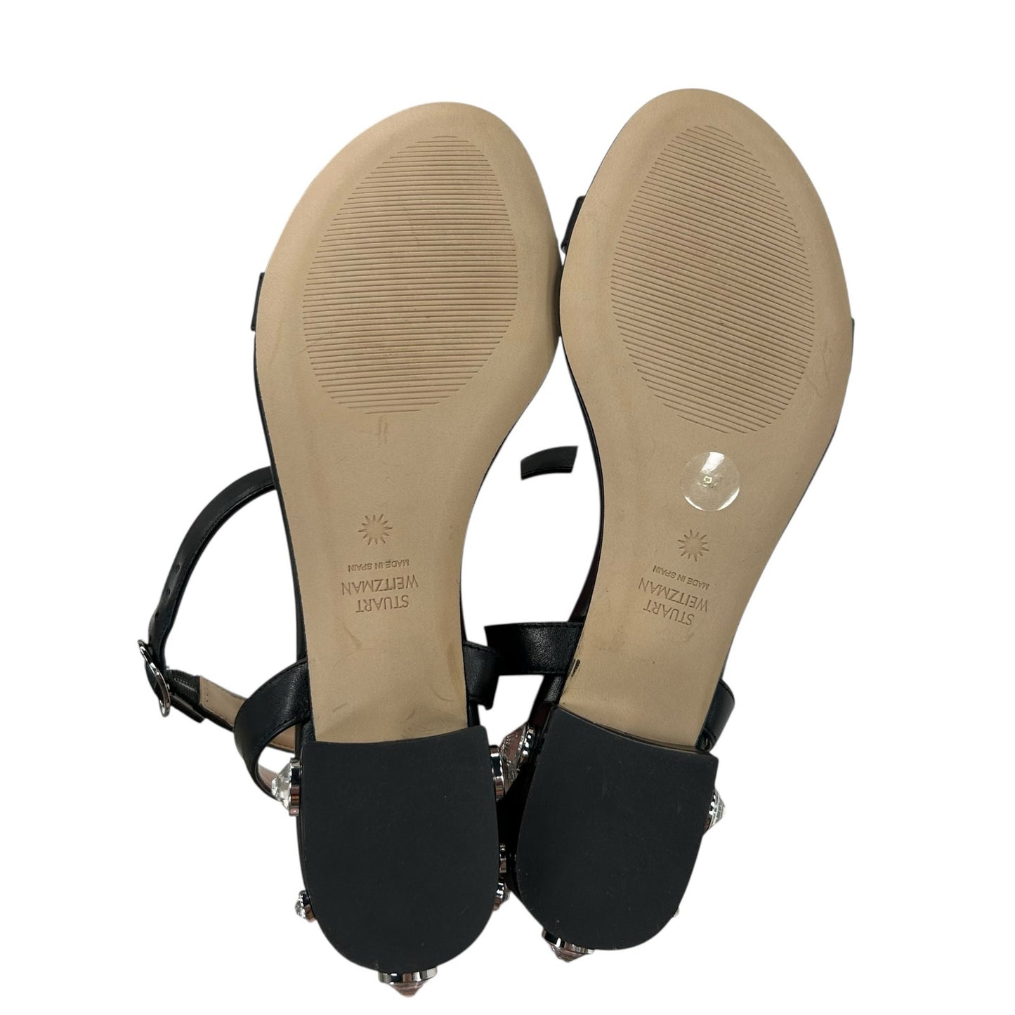 Stuart Weitzman Black Dancer Allshine Embellished Leather Flat Sandals Womens 7B