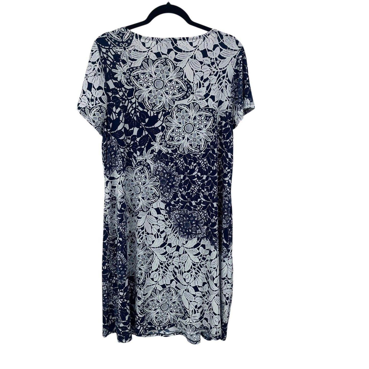 MSK Navy White Floral Print Short Sleeve Shift Dress Womens Plus Size 1X