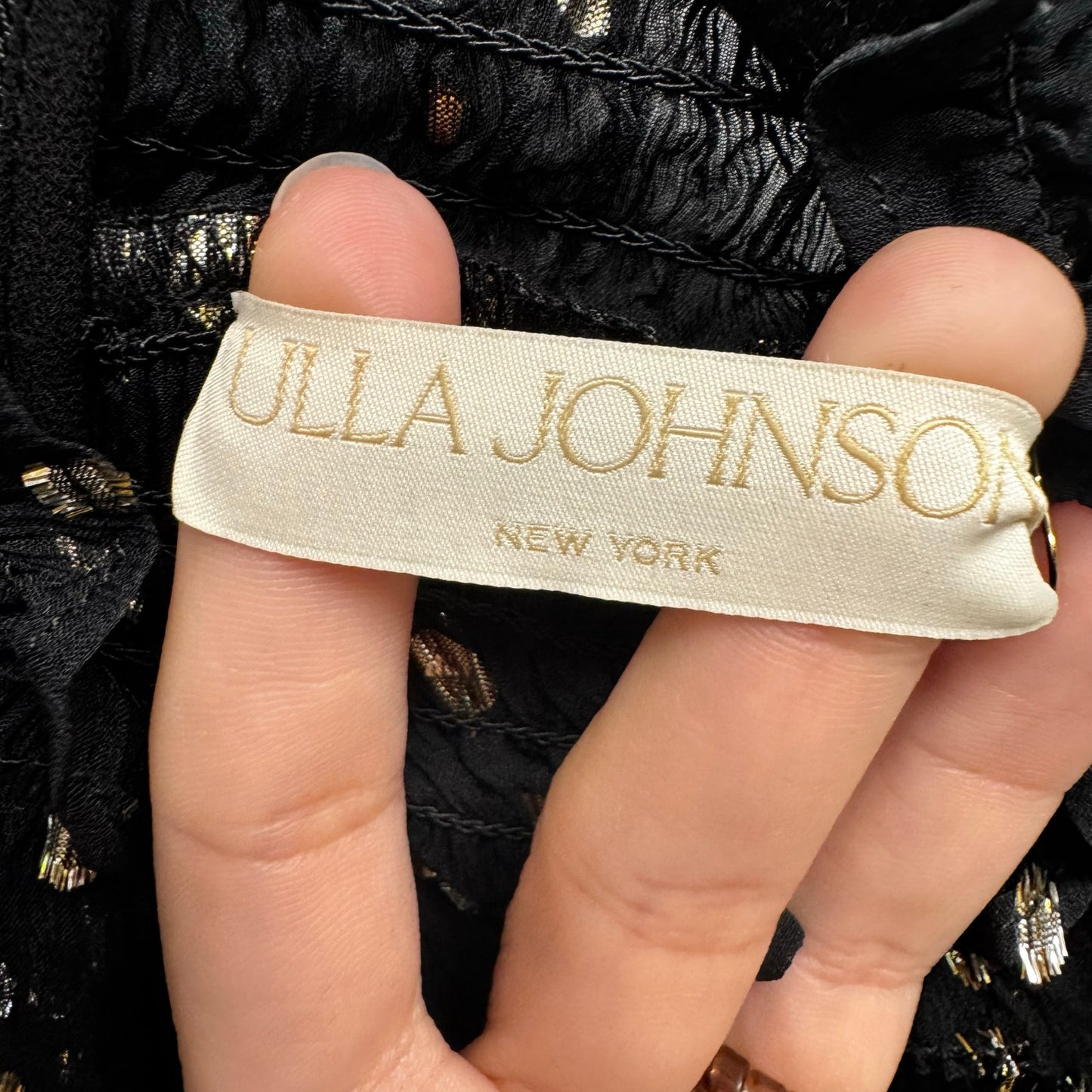 NWT Ulla Johnson Black Gold Cosmo Print Long Sleeve Mock Neck Mila Silk Blouse 2