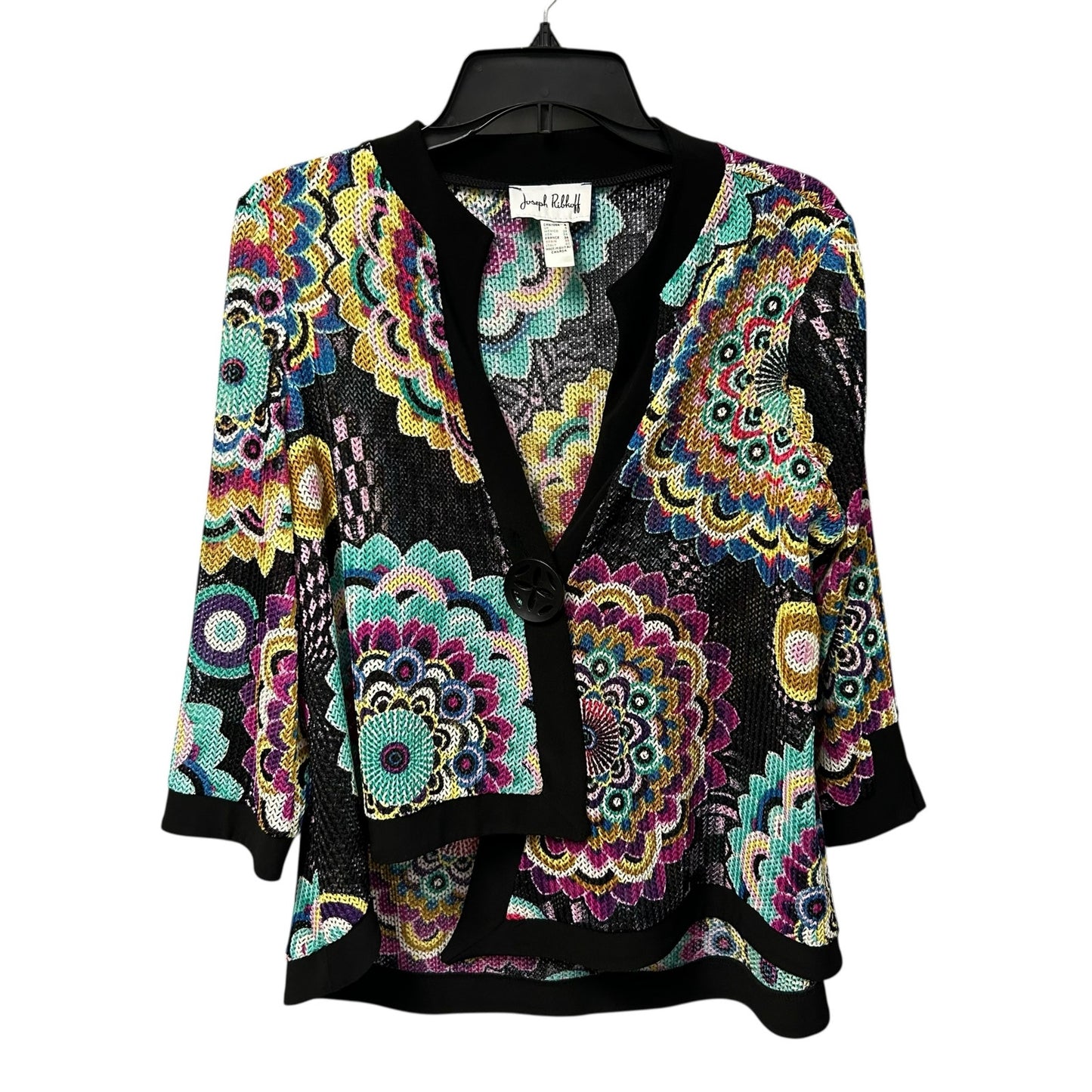 Joseph Ribkoff Black Multicolor Floral Print Button Front Jacket Womens US 6