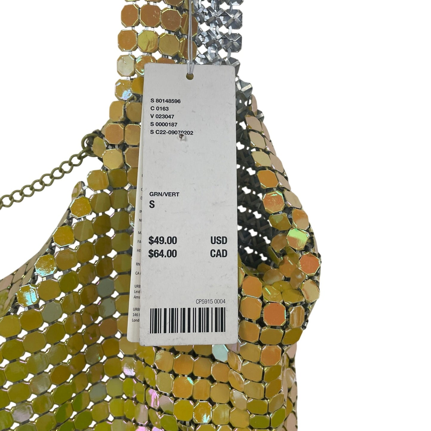 NWT Urban Outfitters Harlow Metal Mesh Cropped Top Chartreuse Green Size Small