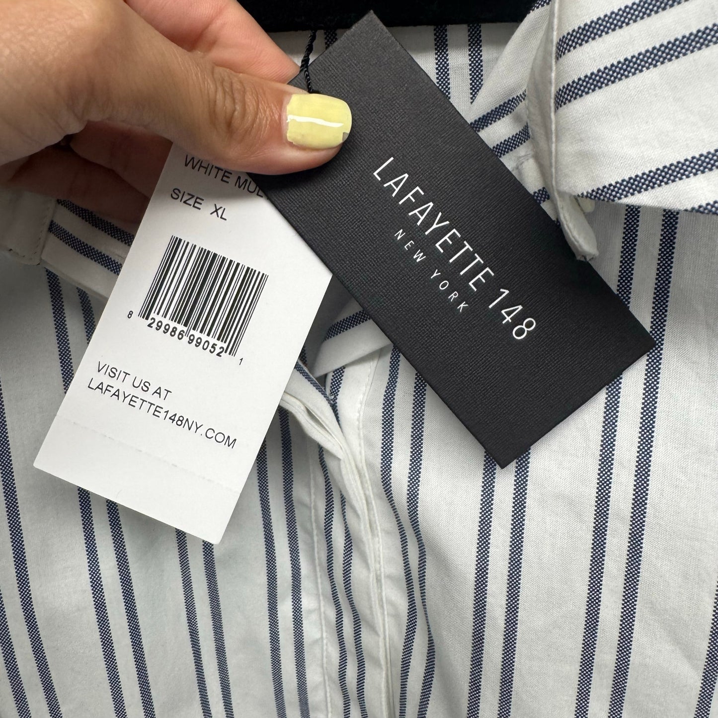 NWT Lafayette 148 White Blue Stripe Sleeveless Button Down Dress Womens X-Large
