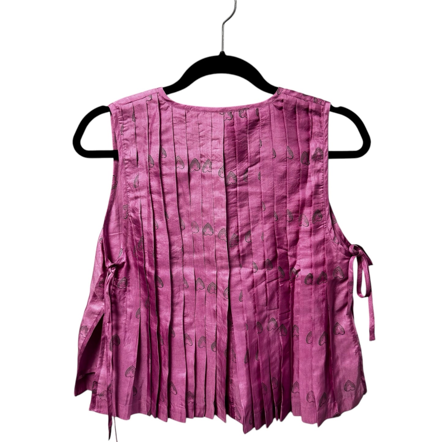 Alix Of Bohemia Fuchsia Heart Print Open Side Tie Front Silk Top Womens X-Small