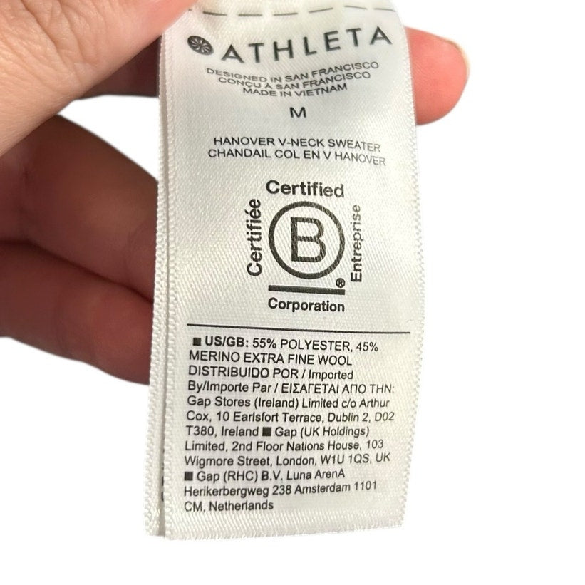 NWT Athleta Black Thermolite Hanover V-Neck Pullover Sweater Womens Size Medium