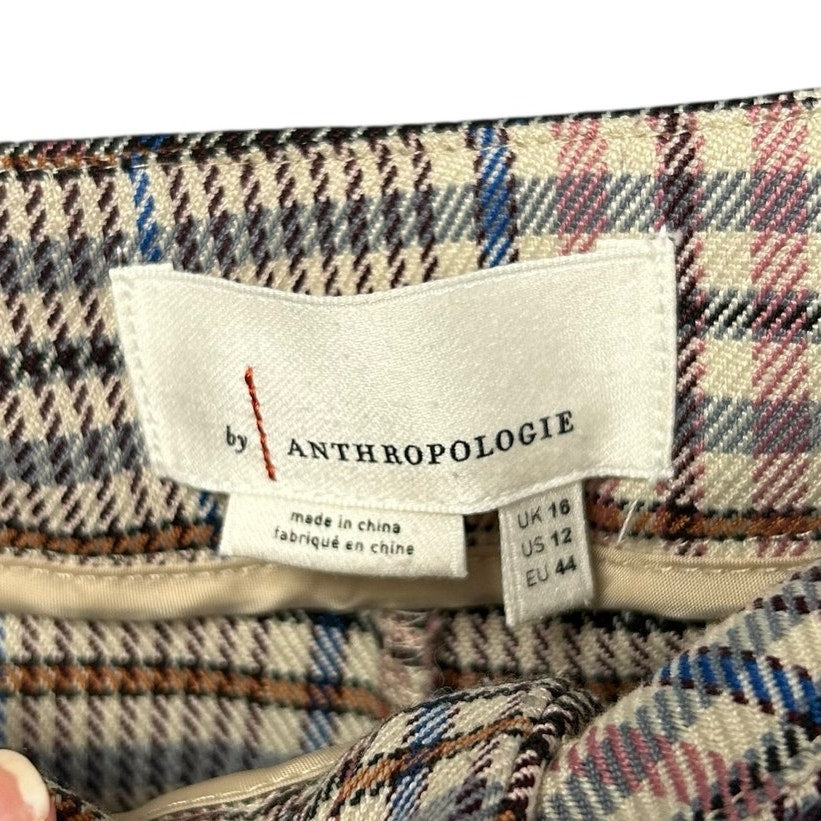 by Anthropologie Malcolm Plaid Tapered Slim Fit Front Zip Trousers Womens 12