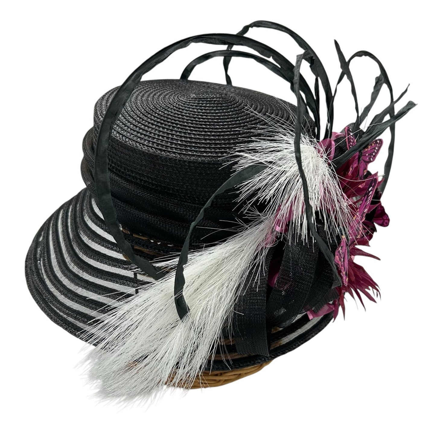 Hat Originals by Becky Black Purple Butterfly Embellished Derby Hat One Size