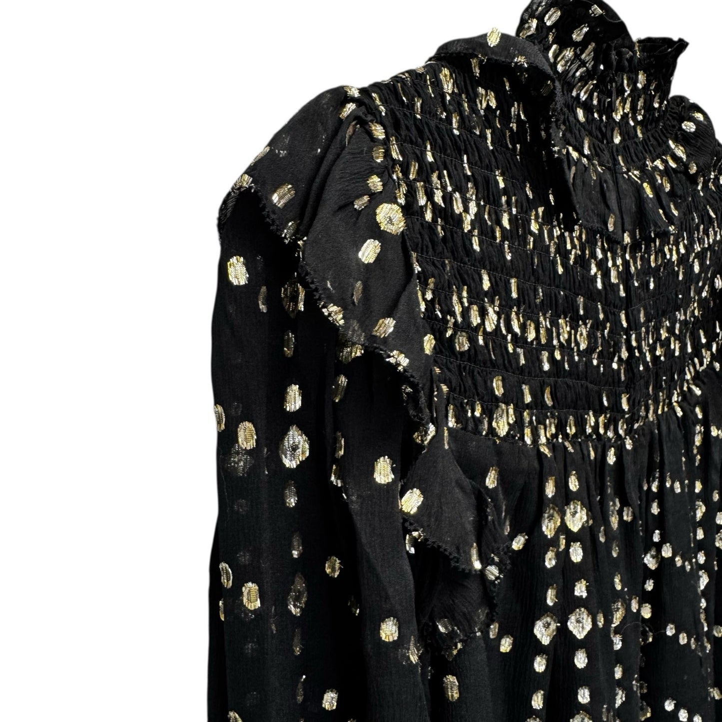 NWT Ulla Johnson Black Gold Cosmo Print Long Sleeve Mock Neck Mila Silk Blouse 2