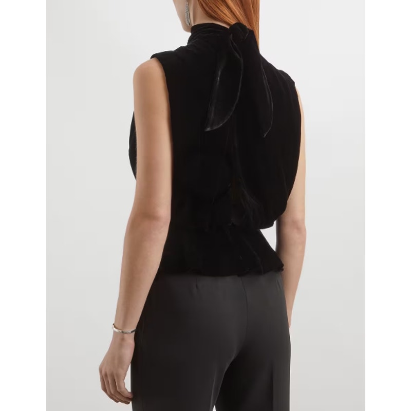 NWT Saloni Black Sleeveless High Neck Fleur Velvet Rose Applique Top Womens 6