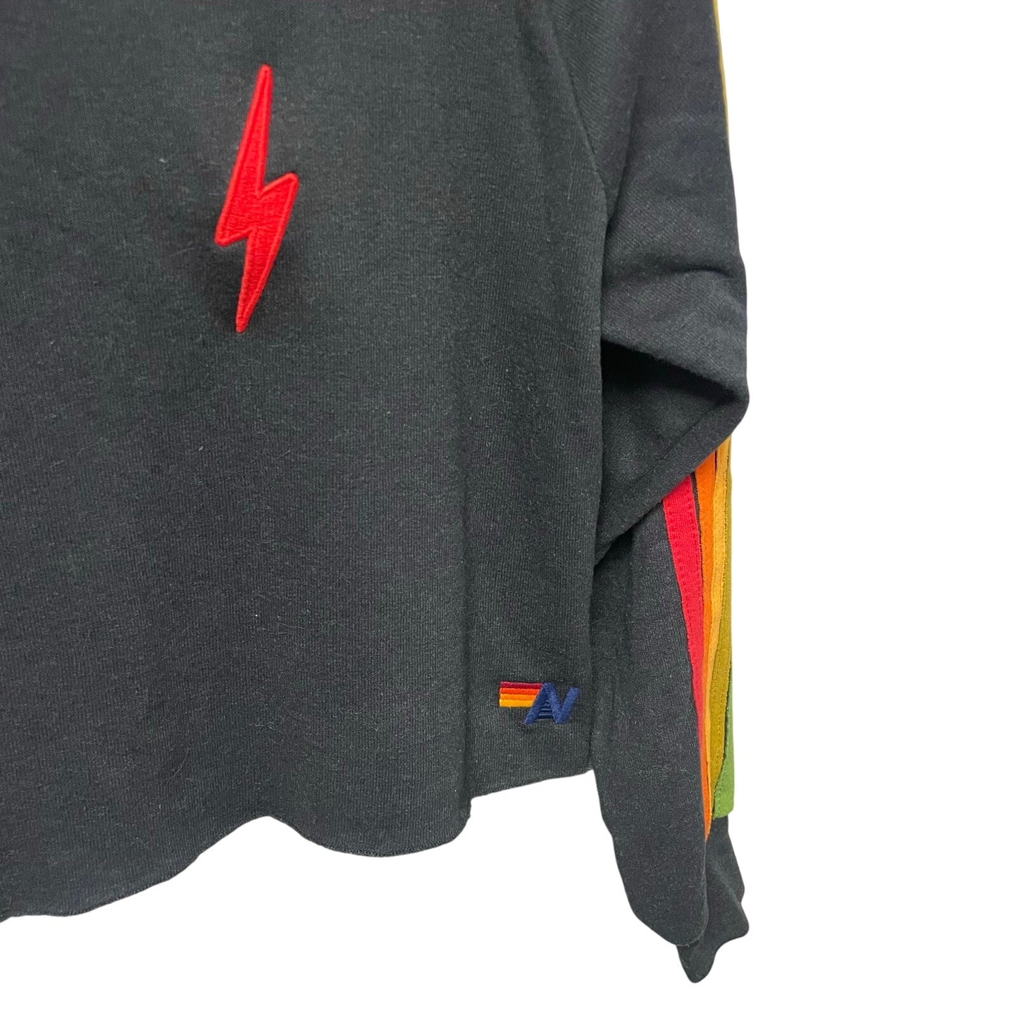 Aviator Nation Bolt Crop Sweatshirt Rainbow Multicolor Striped Sleeves Small