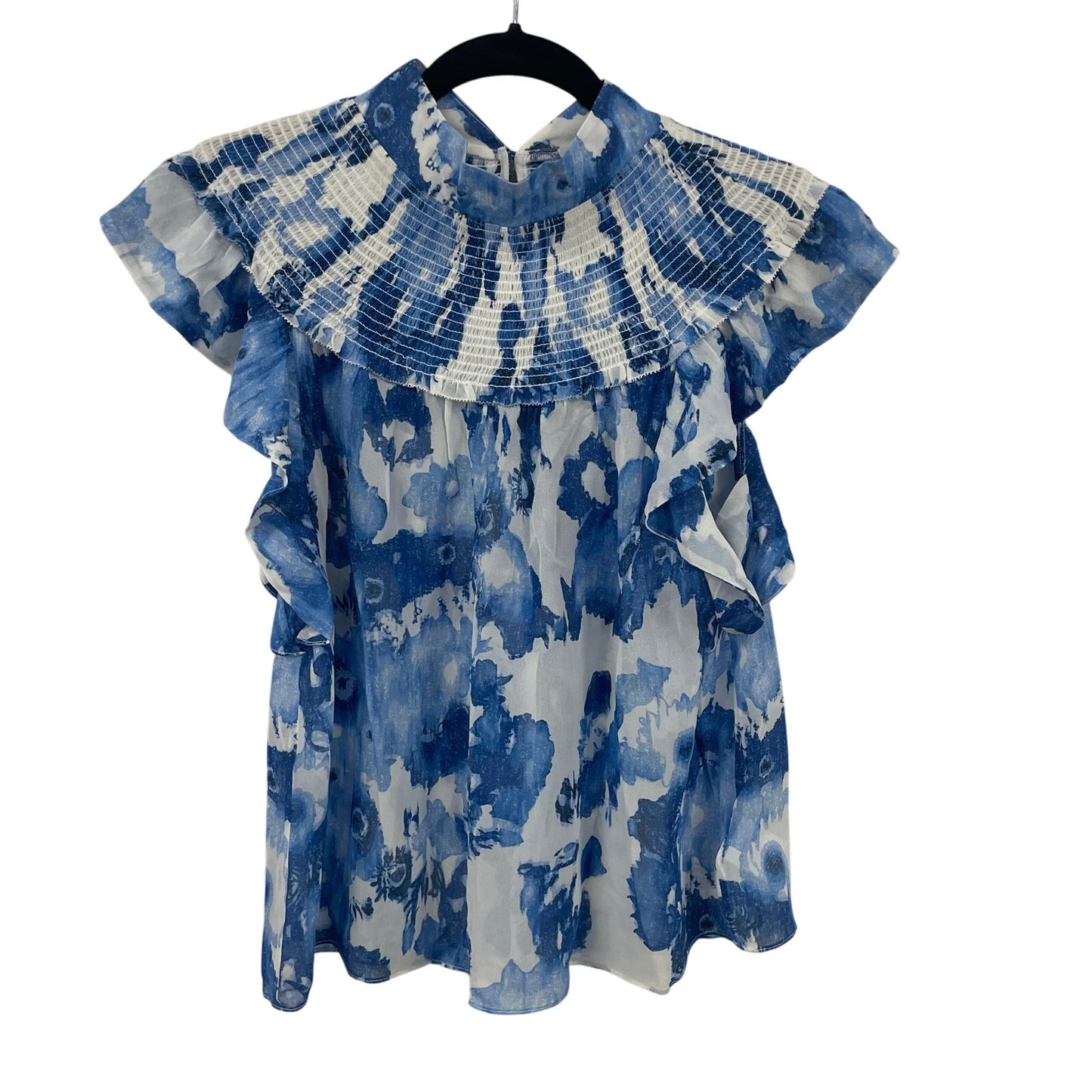 Joie 100% Silk Ruffle Sleeve Orville Top Blue Porcelain Floral Print Size Small
