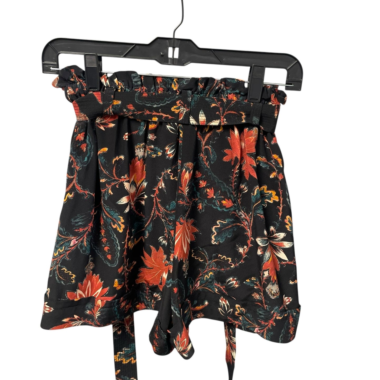 Ulla Johnson Leica Belted 100% Silk Paperbag Shorts Obsidian Floral Print Size 0