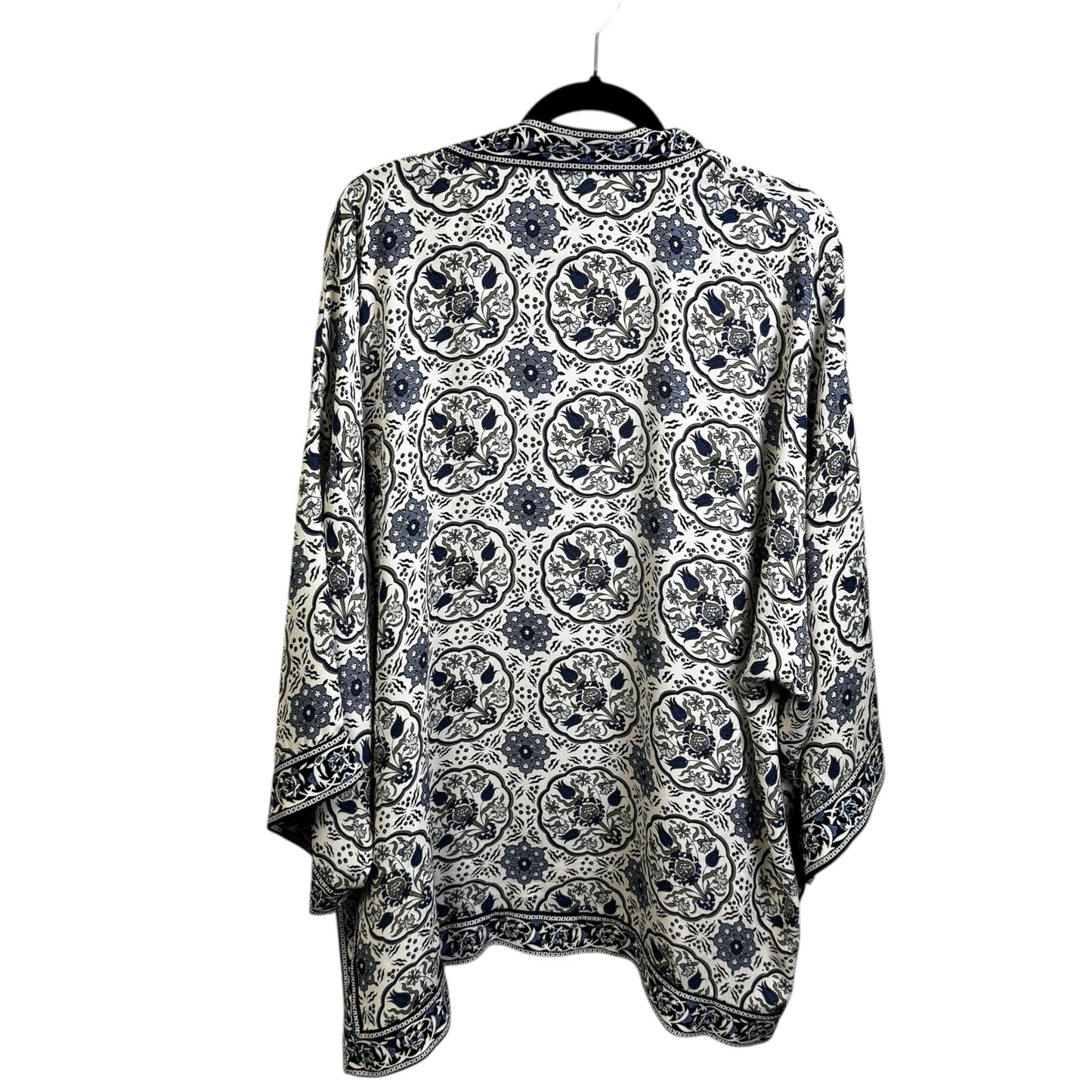 Max Studio Blue White Print Long Kimono Sleeve Open Front Cardigan Womens 1X