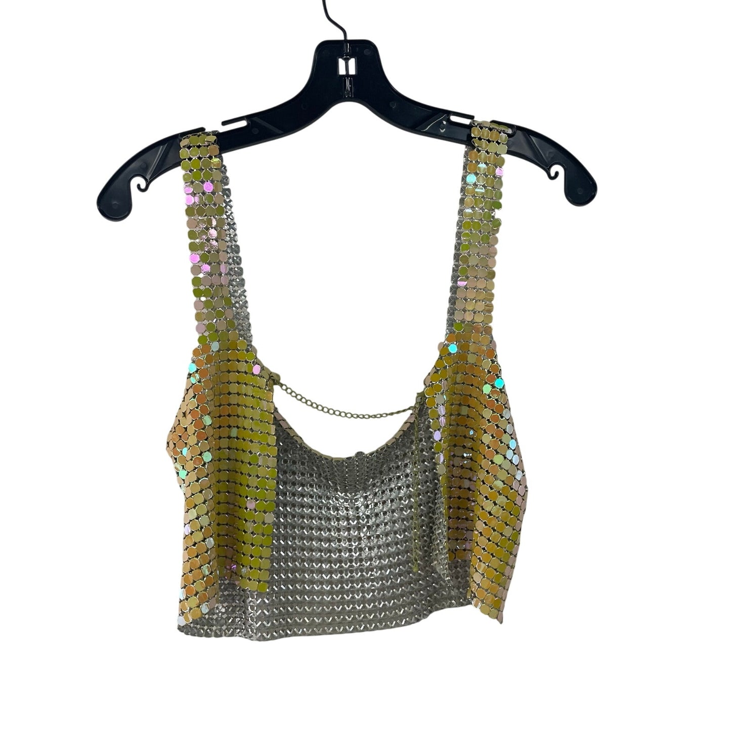 NWT Urban Outfitters Harlow Metal Mesh Cropped Top Chartreuse Green Size Small