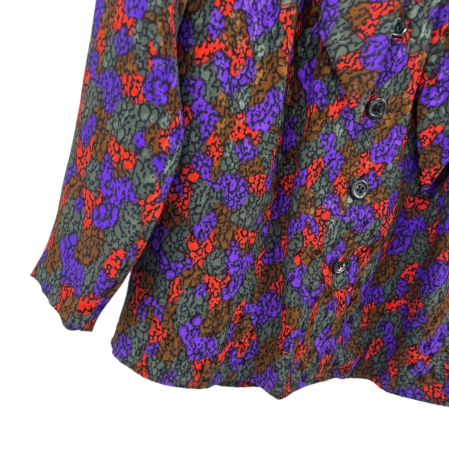 Vintage Saint Laurent Rive Gauche Colorful Silk Tie Neck Button Down Blouse US 4