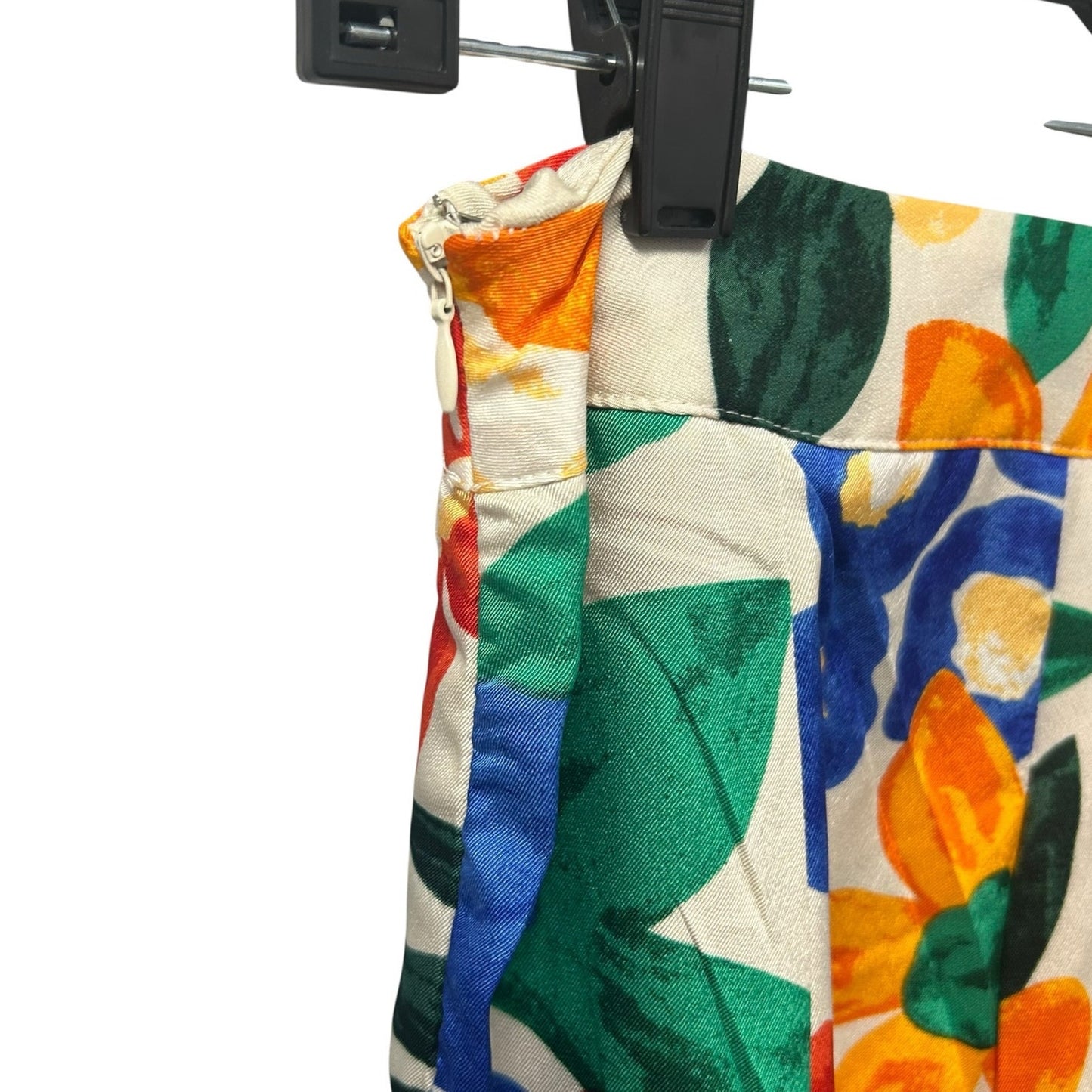 NWT TCEC Cream Multicolor Floral Print Wide Leg Side Zip Pants Womens Small