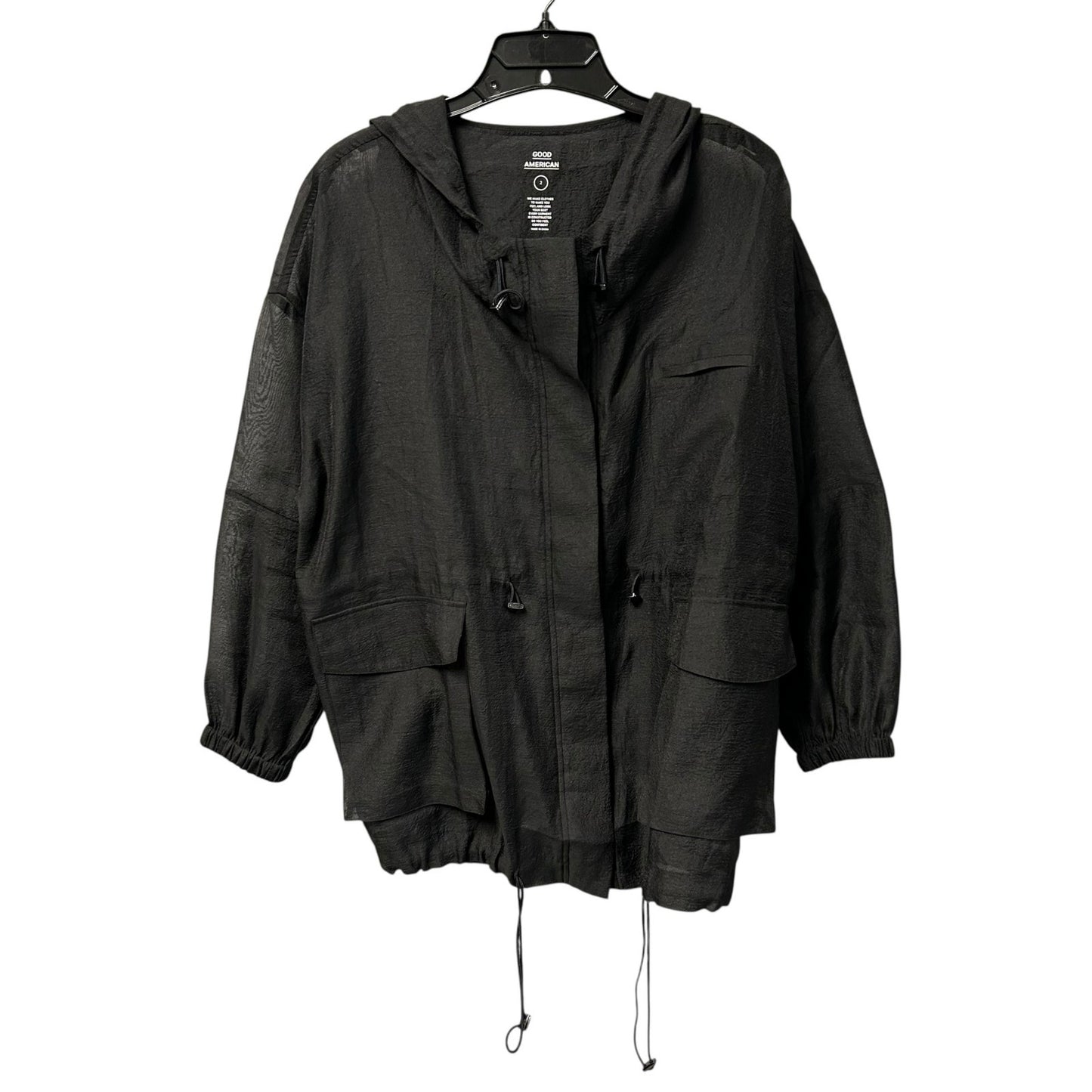 Good American Black Semi Sheer Hooded Drawstring Jacket Womens 2 / Medium
