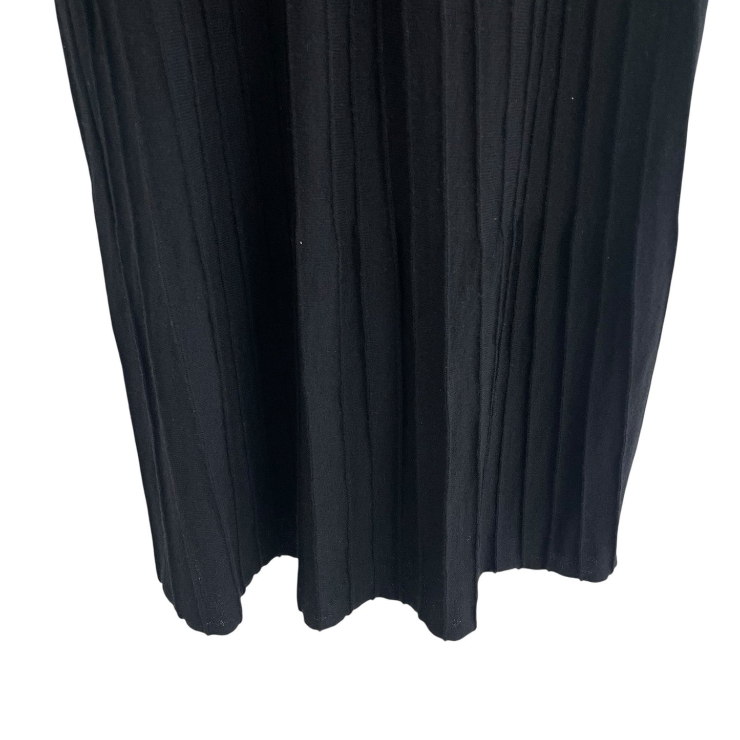Eileen Fisher Pure Wool Knit Scoop Neck Pleated Sweater Dress Black Womens XL