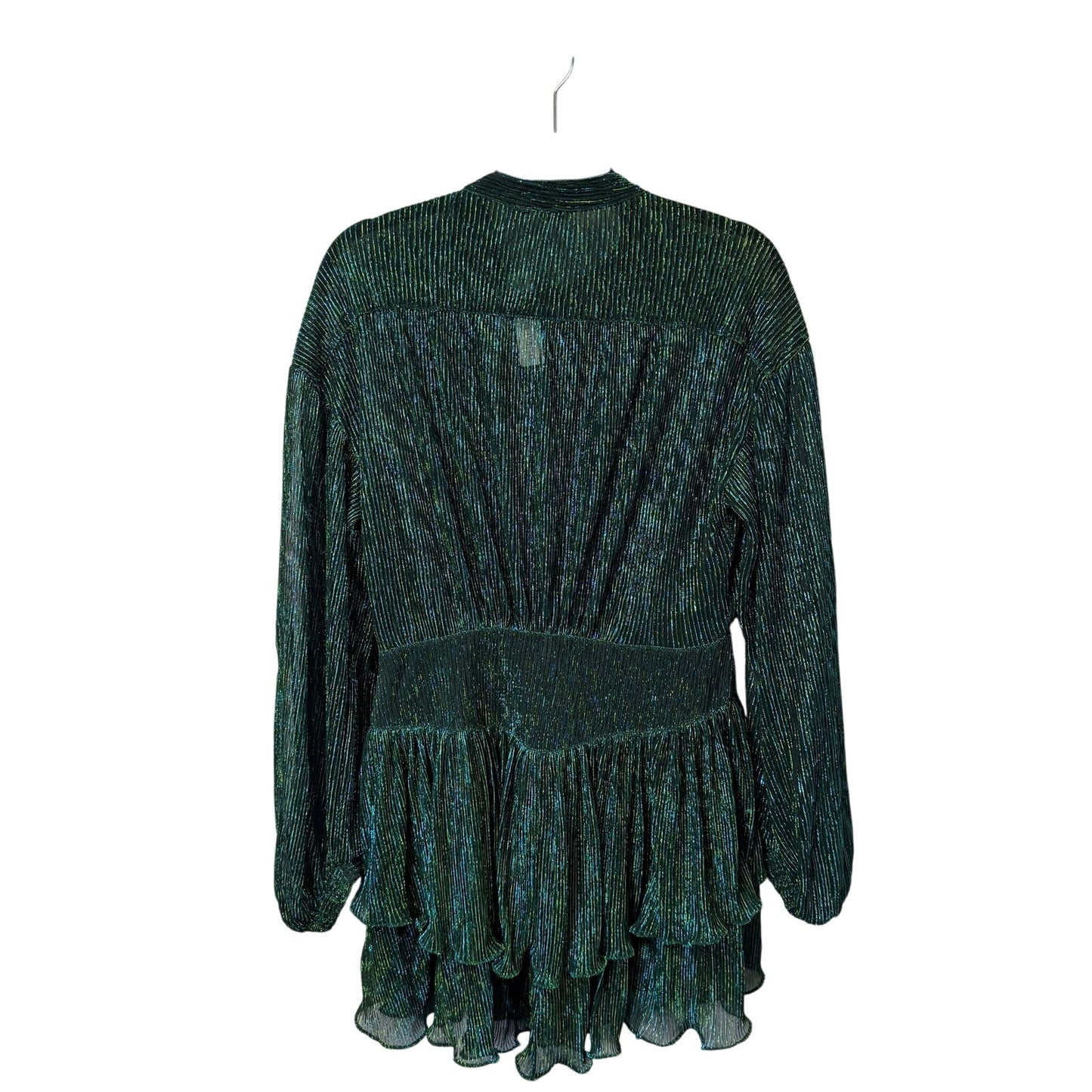 NWT Olivaceous Green Balloon Sleeve Button Up Layered Mini Dress Womens Large
